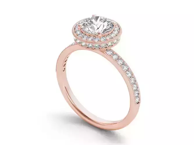 Halo Rose Gold Diamond Engagement Ring 3d model