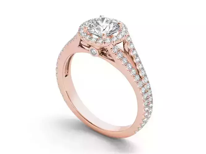 Split Shank diamond halo ring 3d cad file