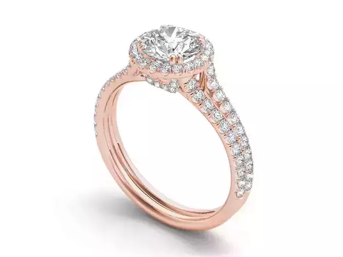 Halo Round side settings Diamond Engagement Ring 3d model