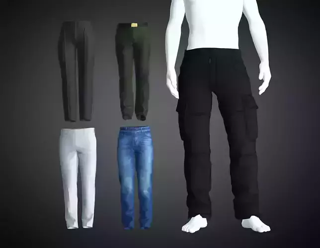 3D Pants Collection Fully Textured Game Ready Models Low-poly 3D model