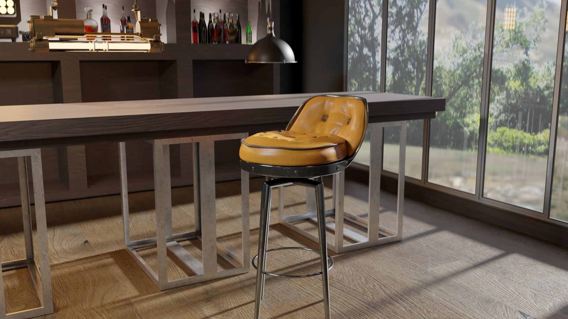 Bar stool in loft style 3D model_4