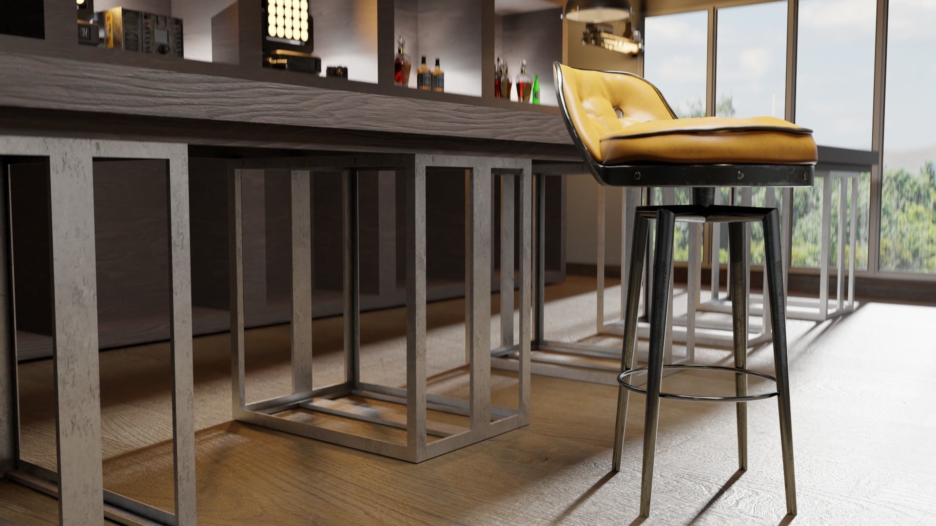 Bar stool in loft style 3D model_1