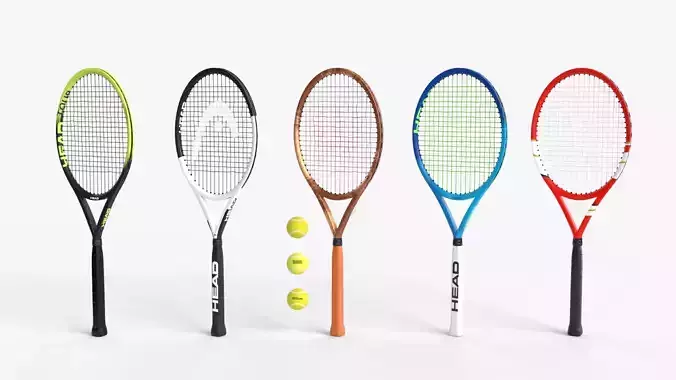 Collection of tennis rackets and balls