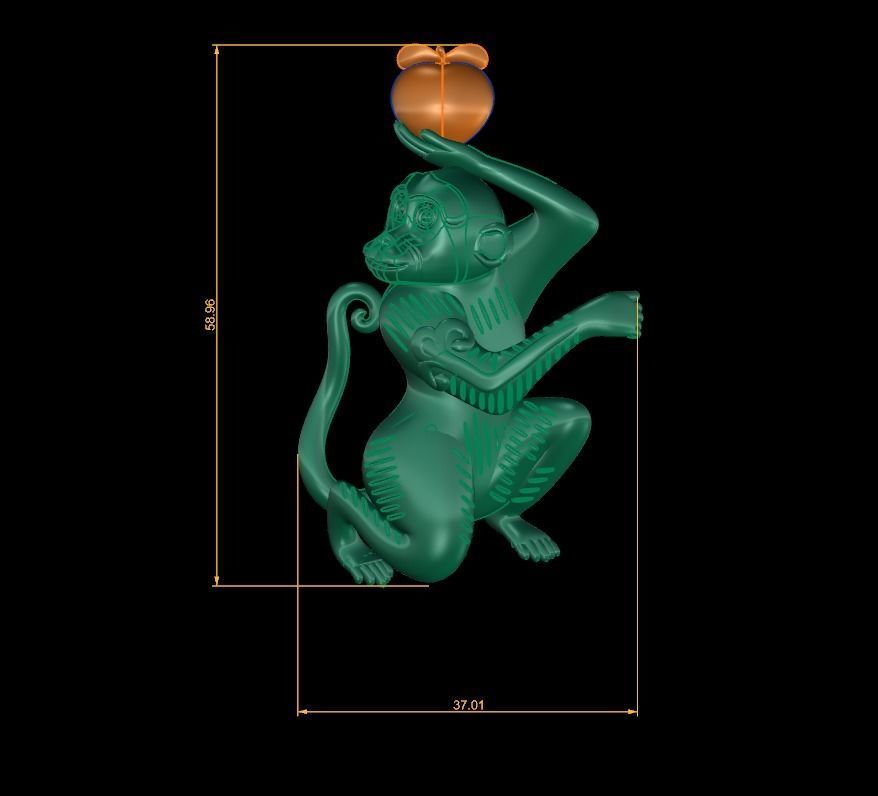 Monkey holding peach 3D print model_3