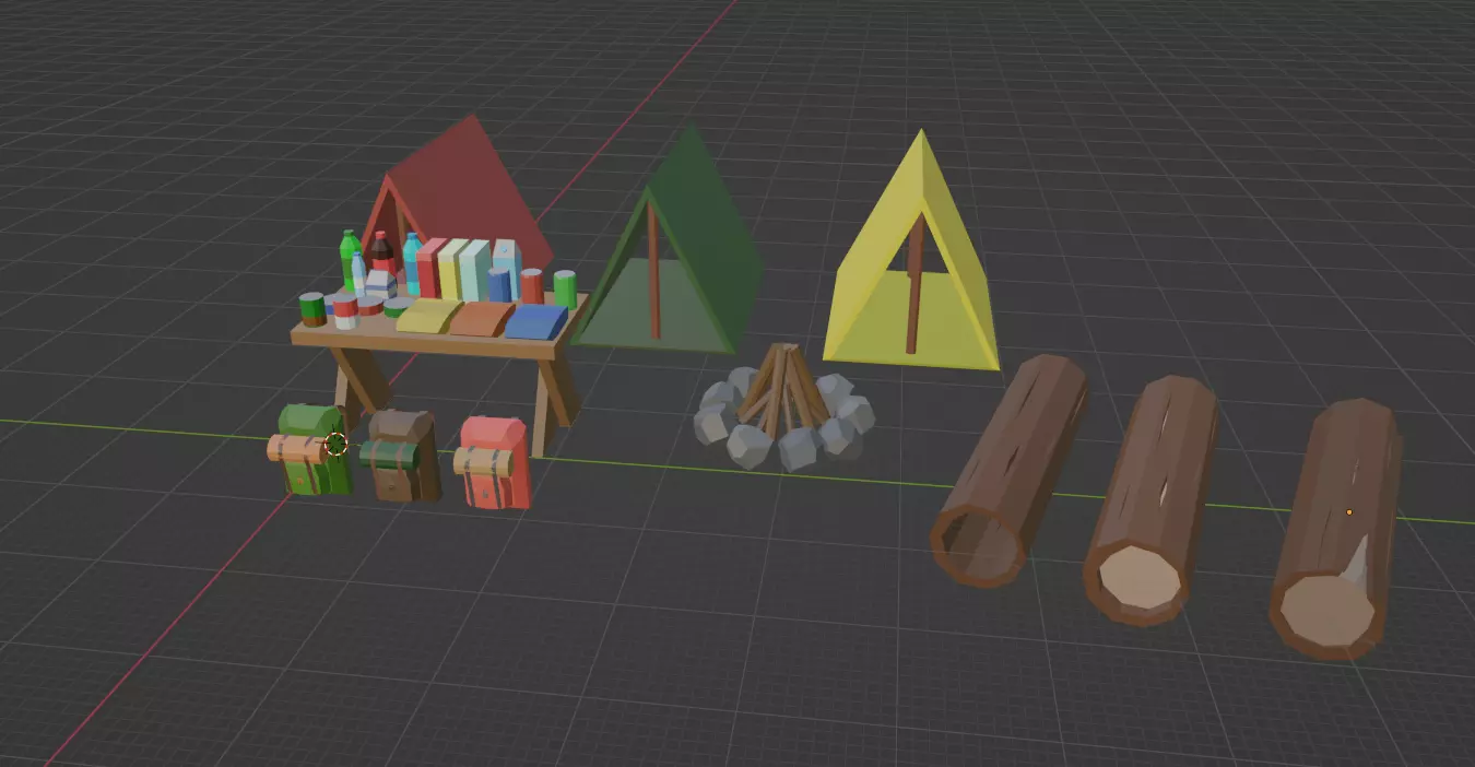 Stylized camping assets pack Free low-poly 3D model_0