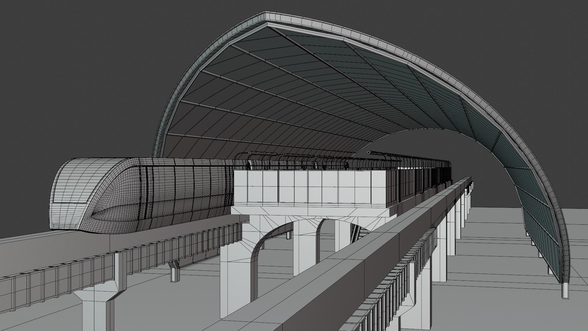 Monorail station with train 2023 V 3D model_6