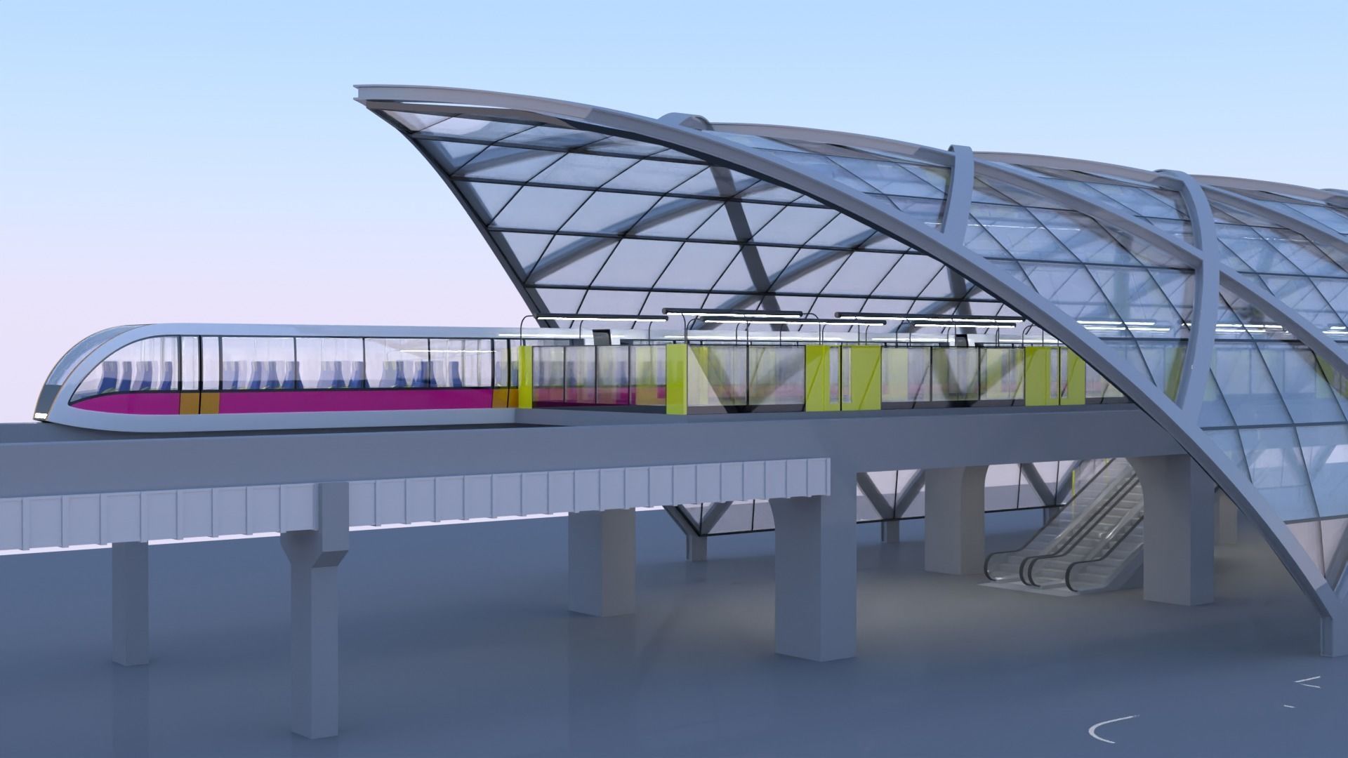 Monorail station with train 2023 V 3D model_15