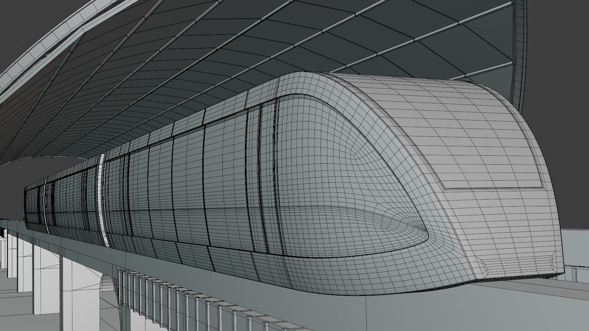 Monorail station with train 2023 V 3D model_4