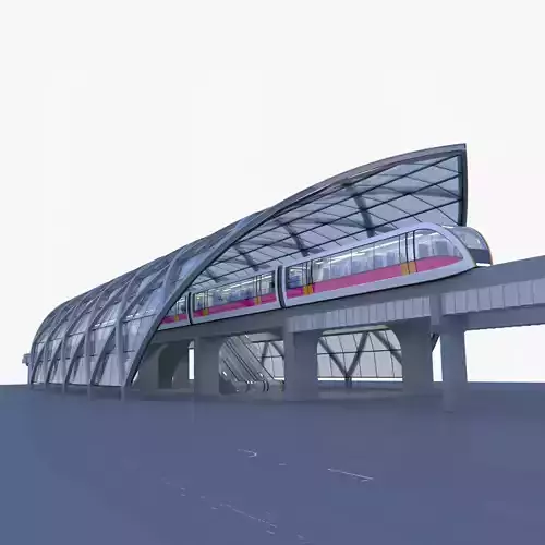 Monorail station with train 2023 V 3D model