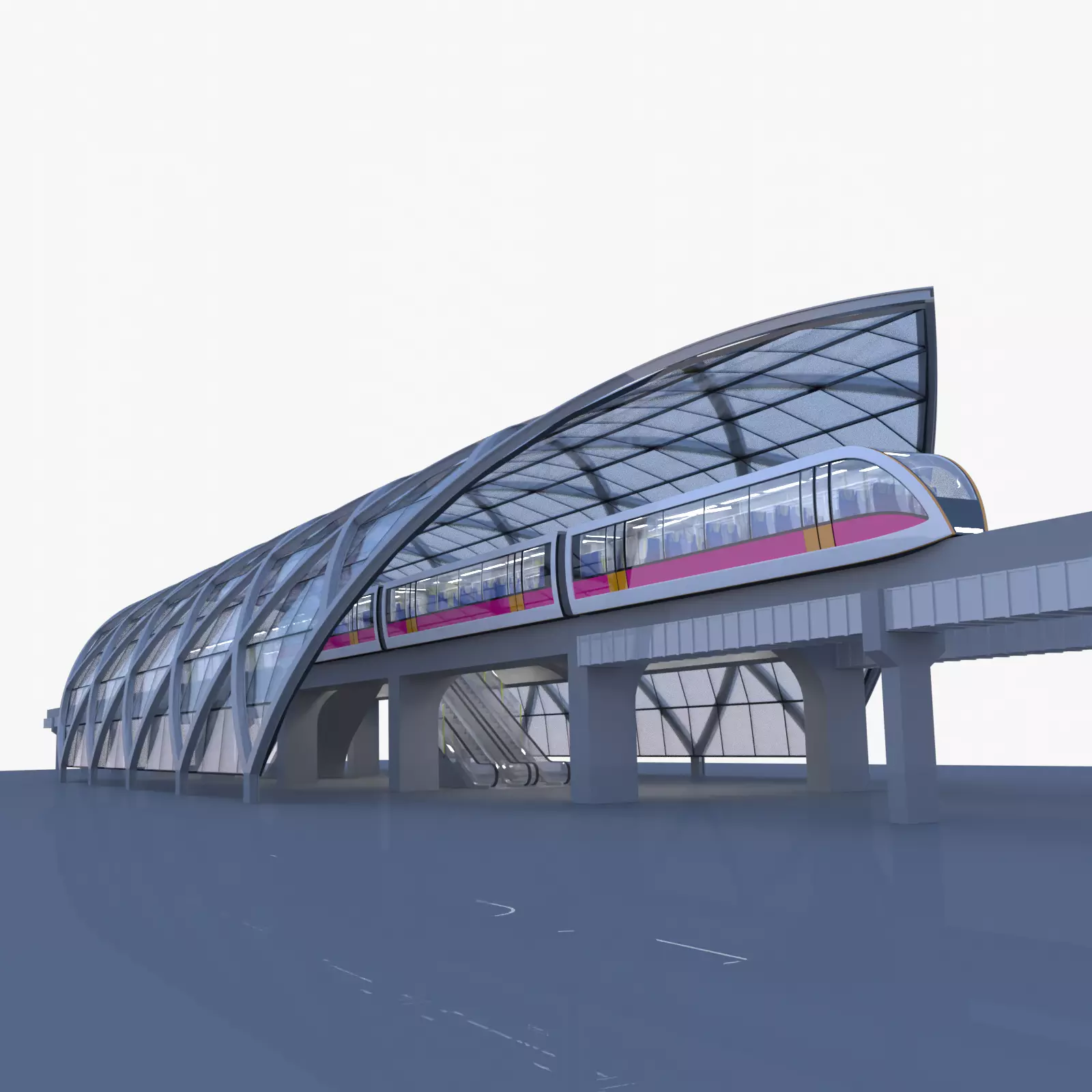 Monorail station with train 2023 V 3D model_0