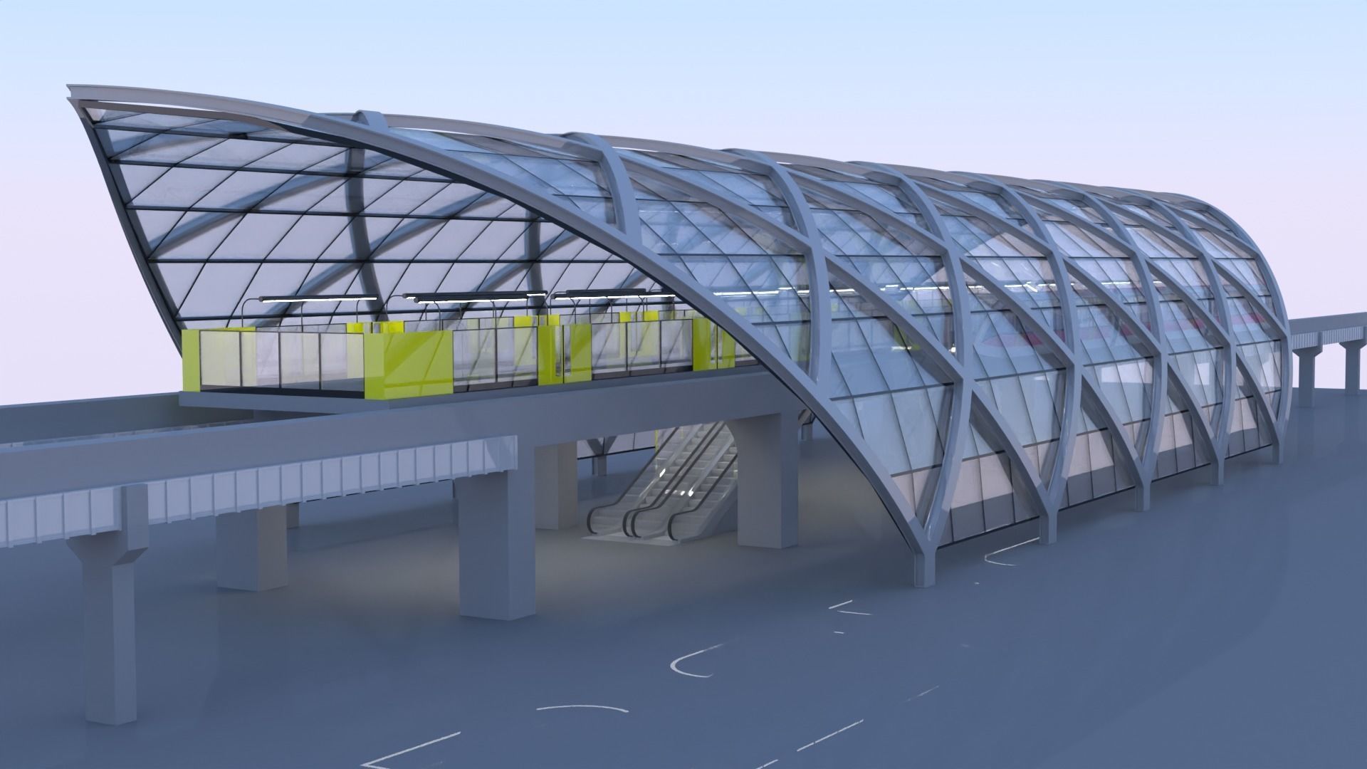 Monorail station with train 2023 V 3D model_16