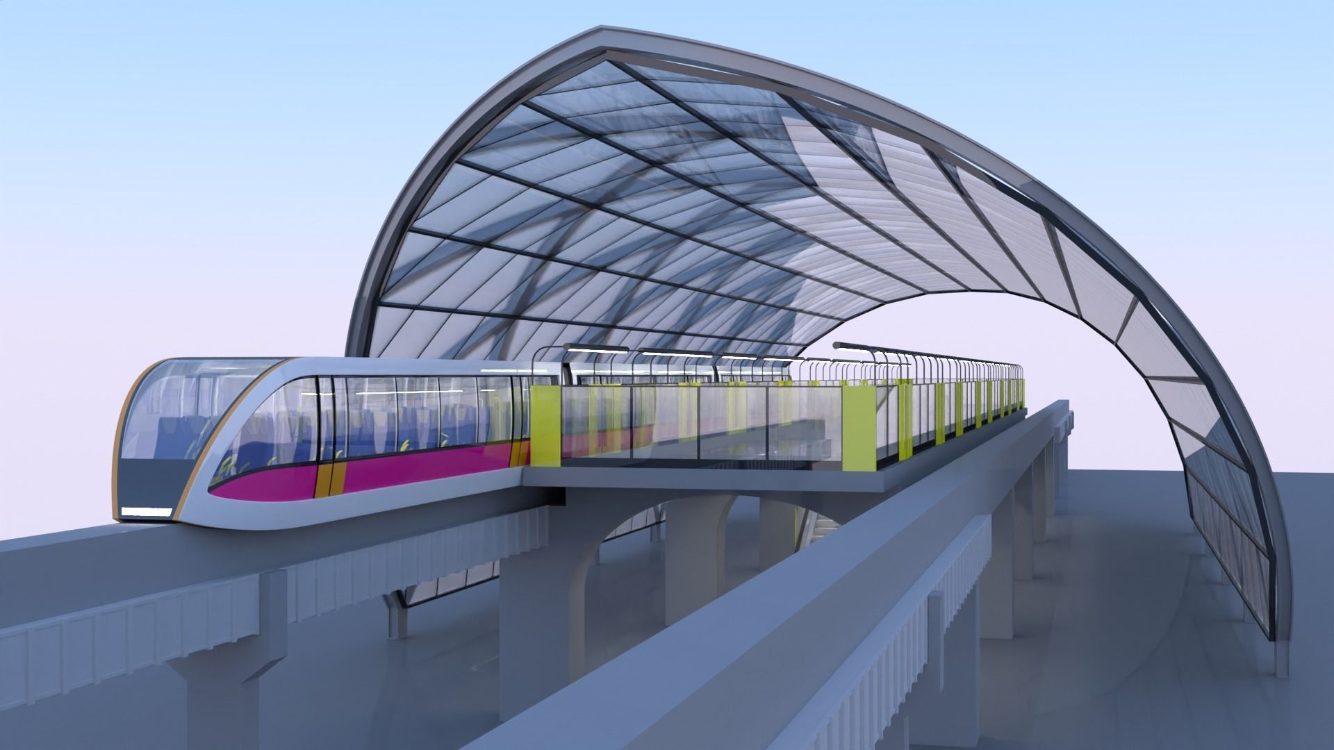 Monorail station with train 2023 V 3D model_5