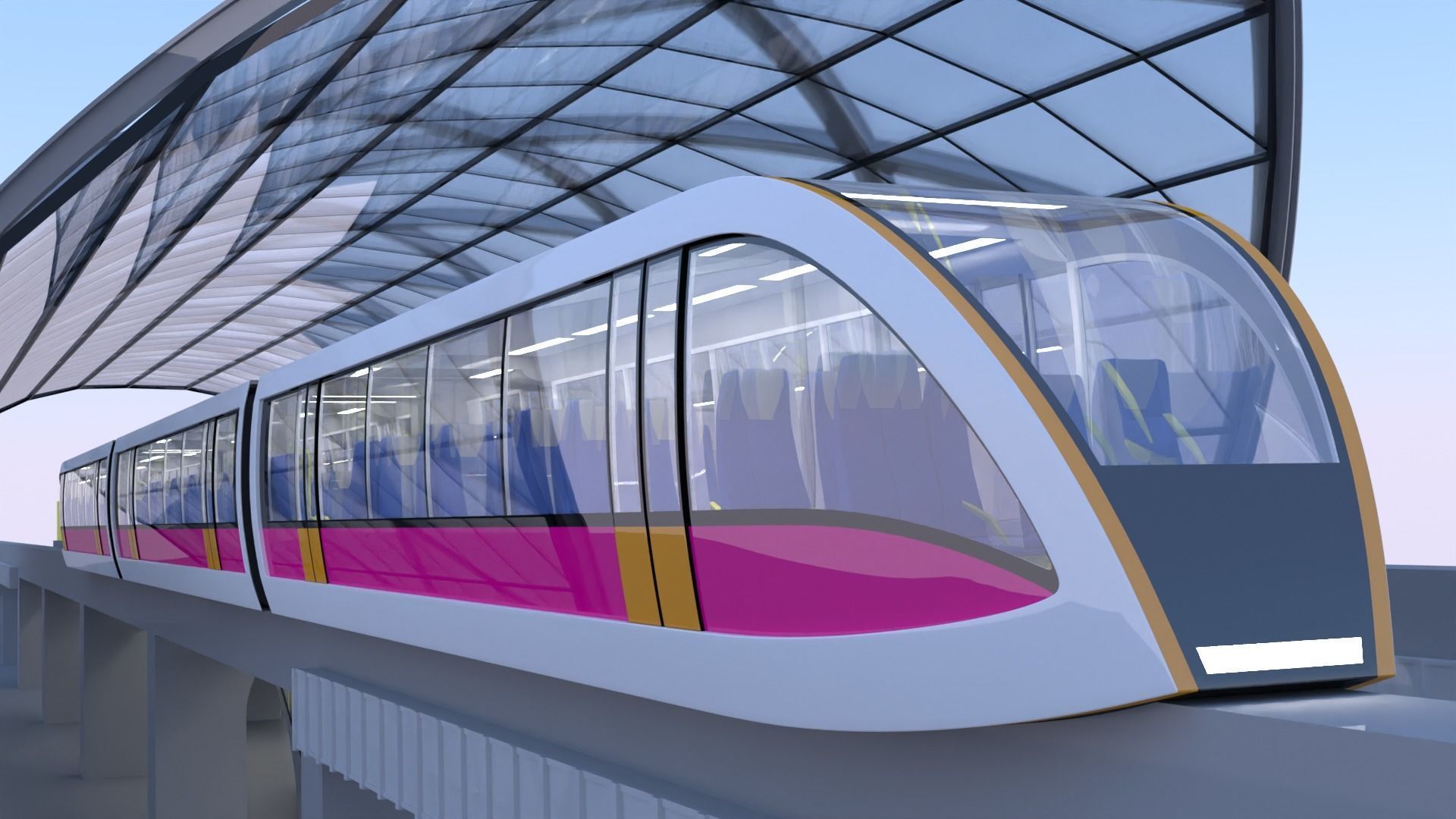 Monorail station with train 2023 V 3D model_3