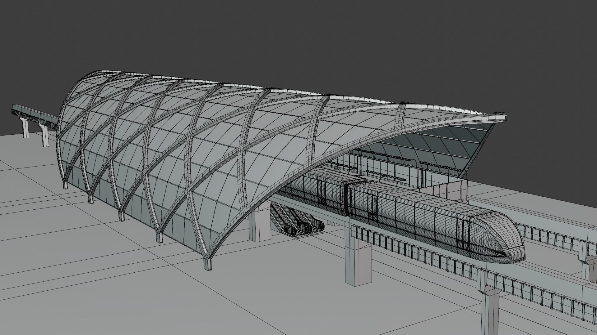 Monorail station with train 2023 V 3D model_12