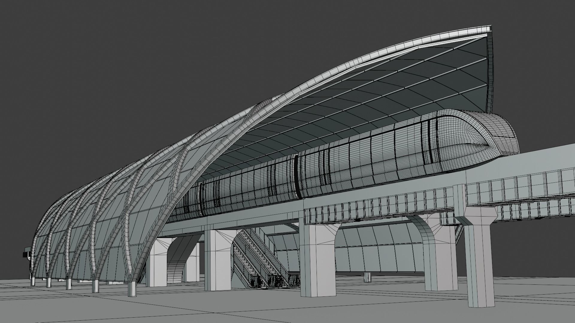 Monorail station with train 2023 V 3D model_2