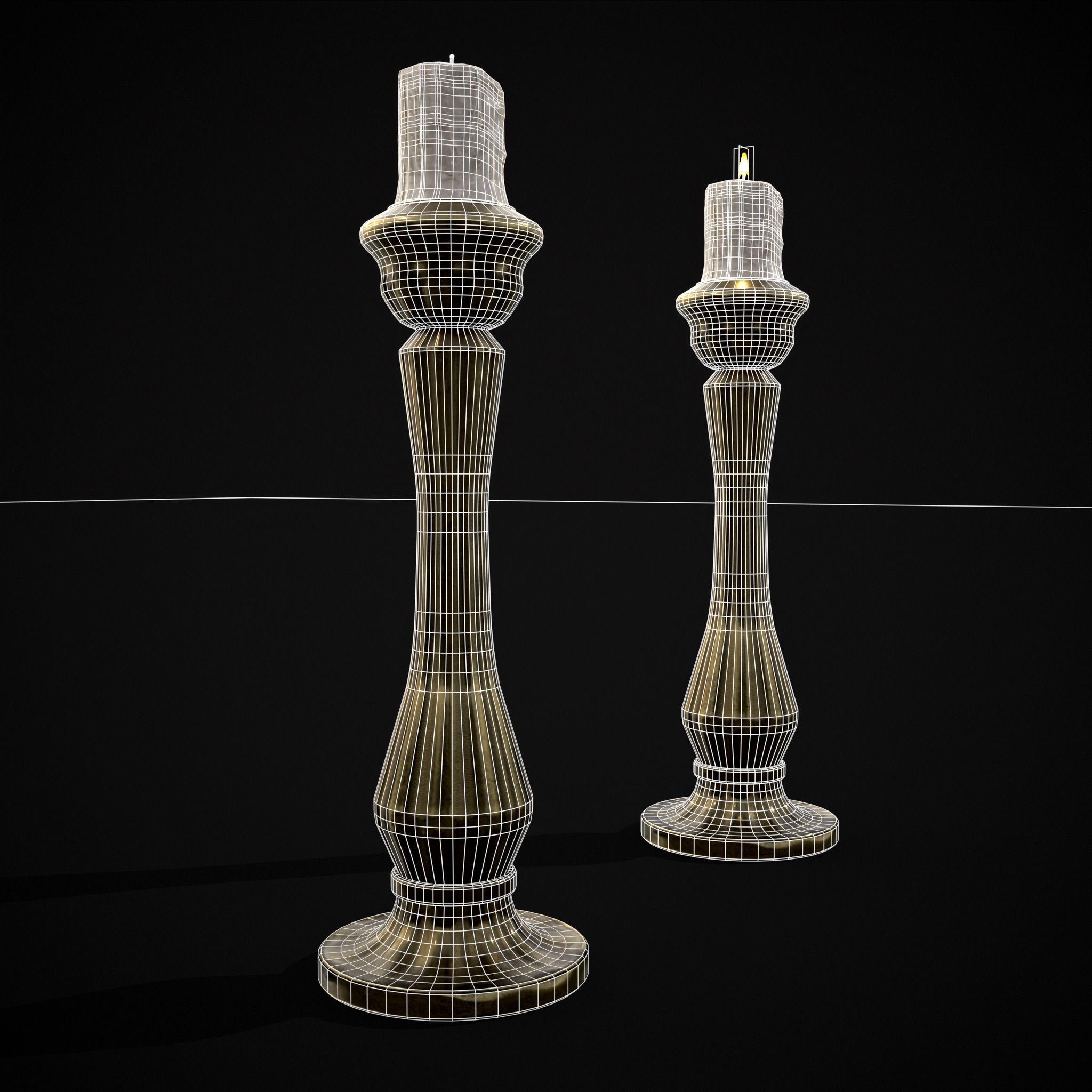 Tall Brass Chamberstick Low-poly 3D model_16