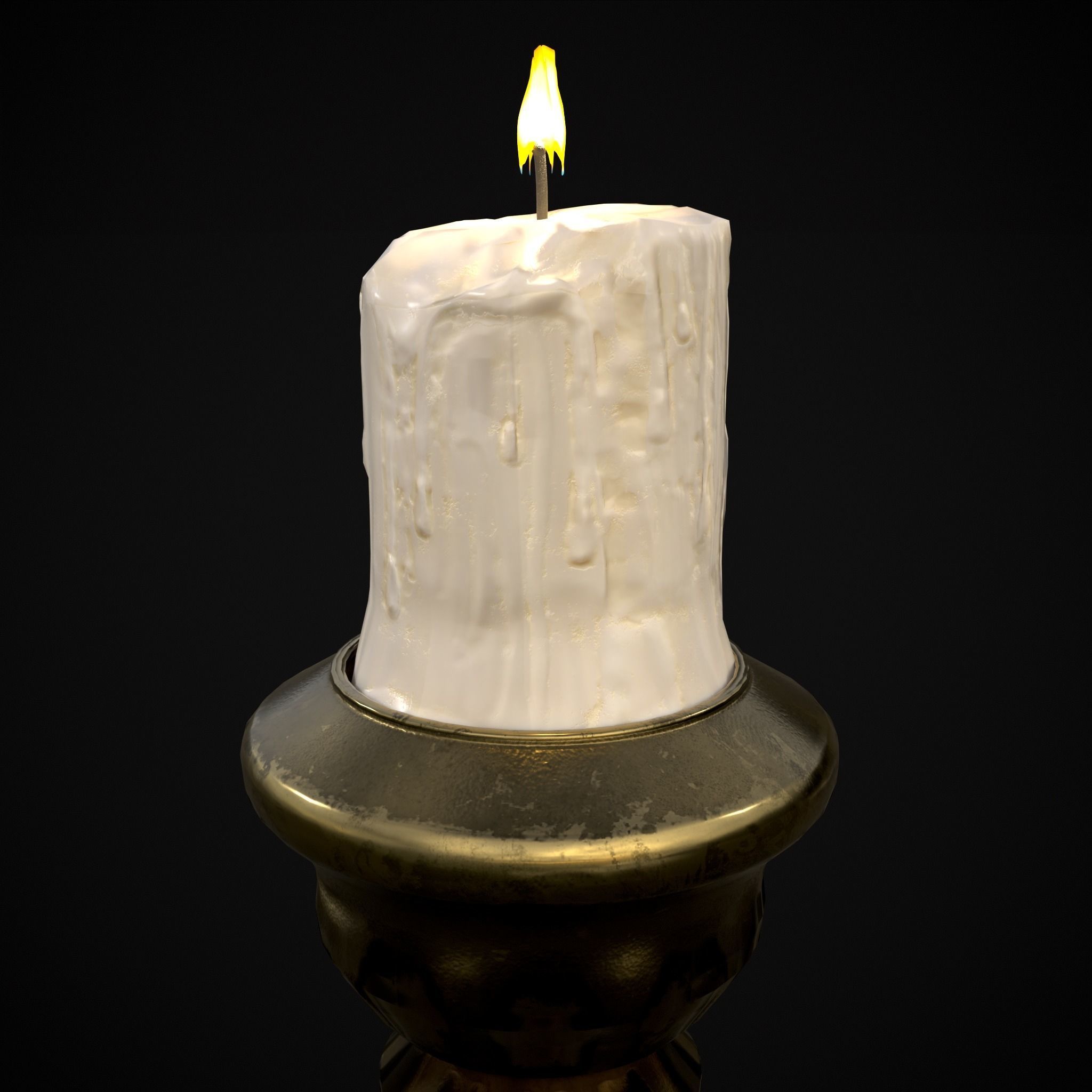 Tall Brass Chamberstick Low-poly 3D model_25