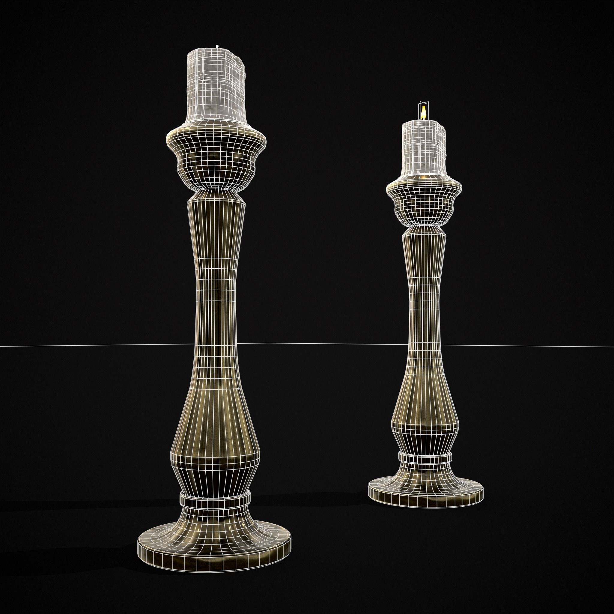 Tall Brass Chamberstick Low-poly 3D model_30