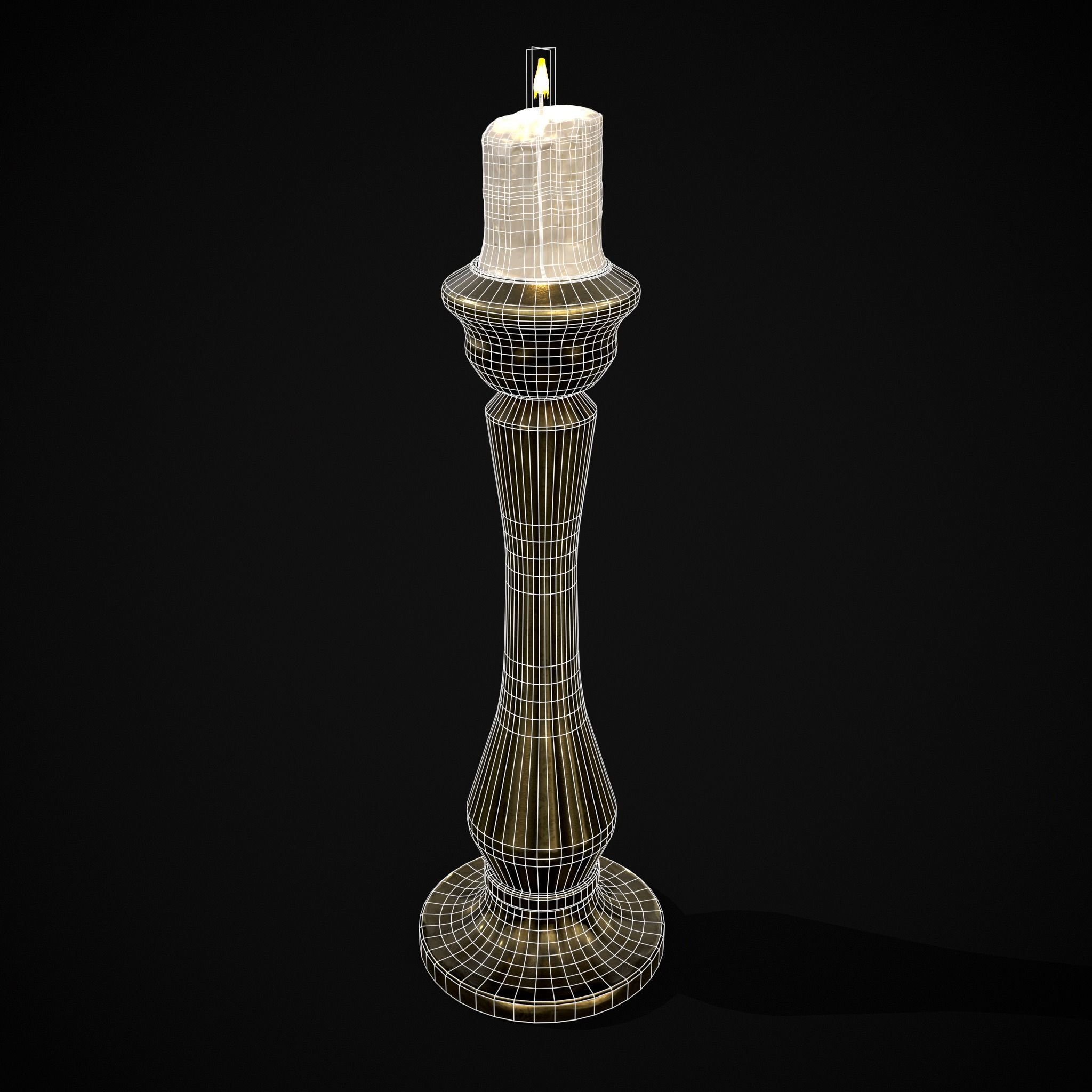 Tall Brass Chamberstick Low-poly 3D model_2