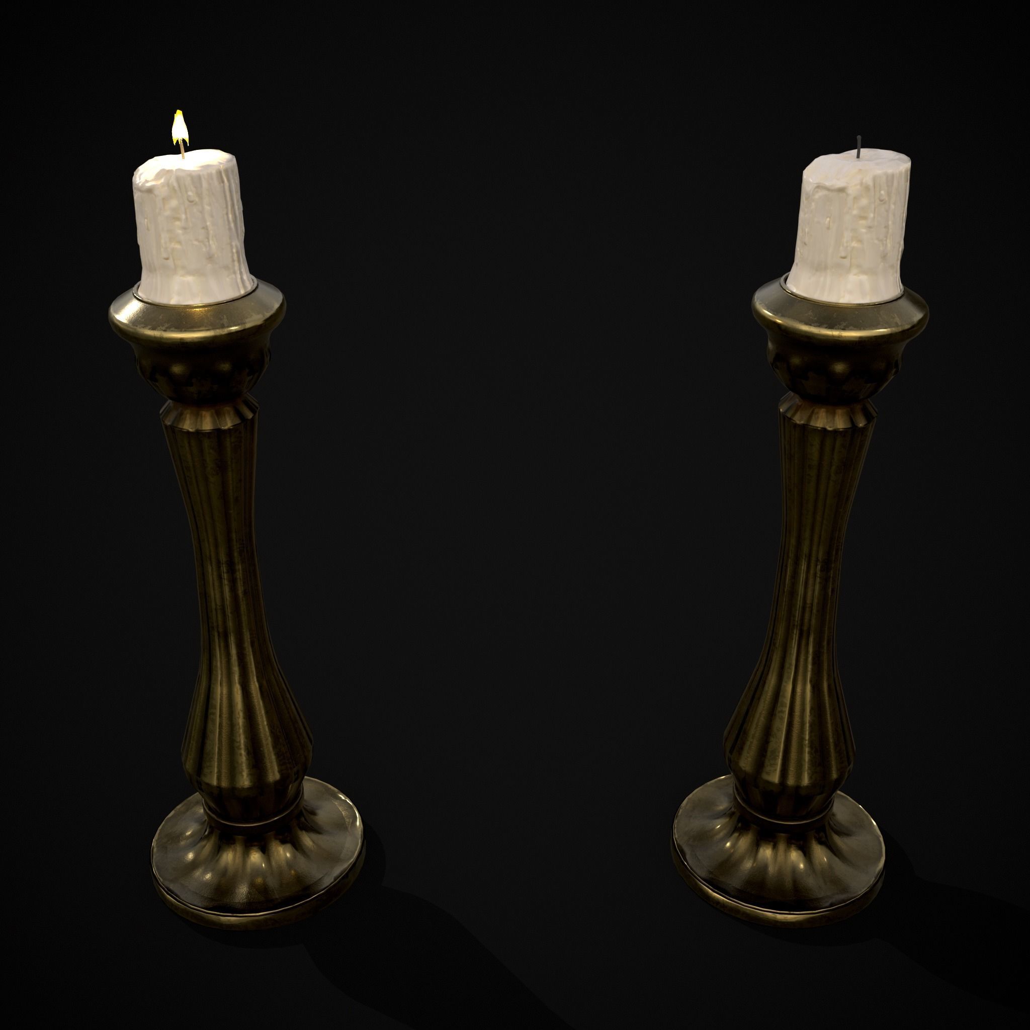Tall Brass Chamberstick Low-poly 3D model_9
