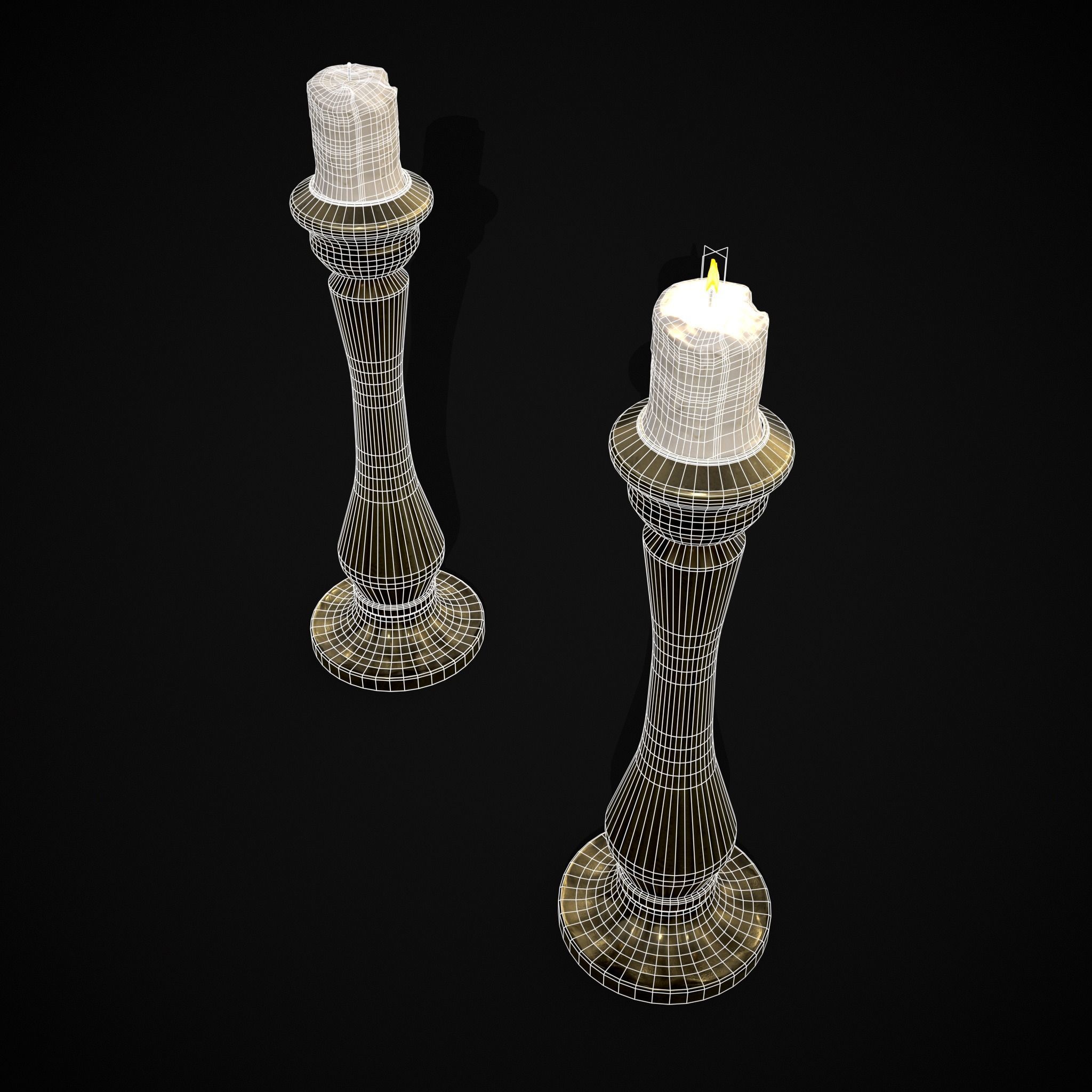 Tall Brass Chamberstick Low-poly 3D model_6