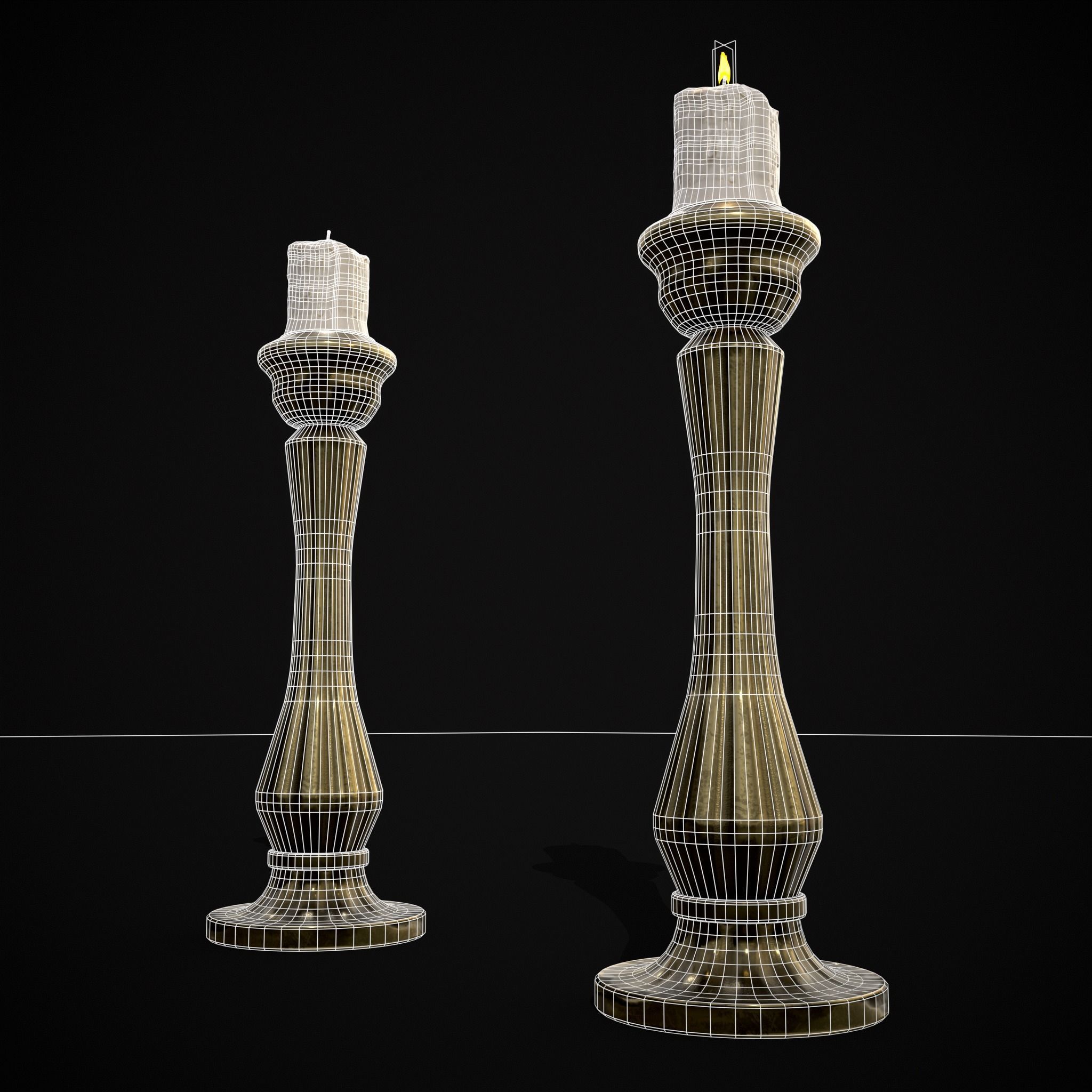 Tall Brass Chamberstick Low-poly 3D model_8