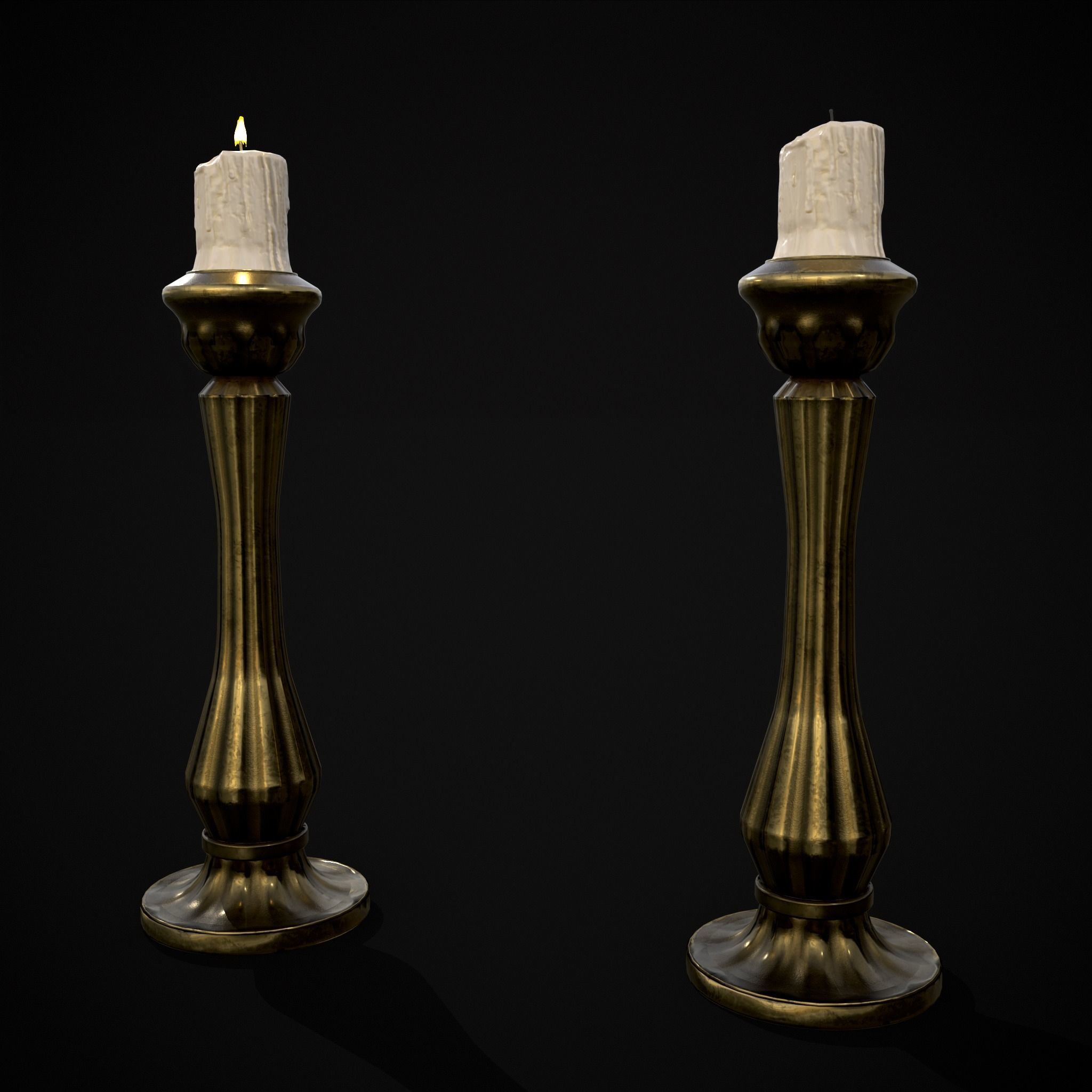 Tall Brass Chamberstick Low-poly 3D model_3