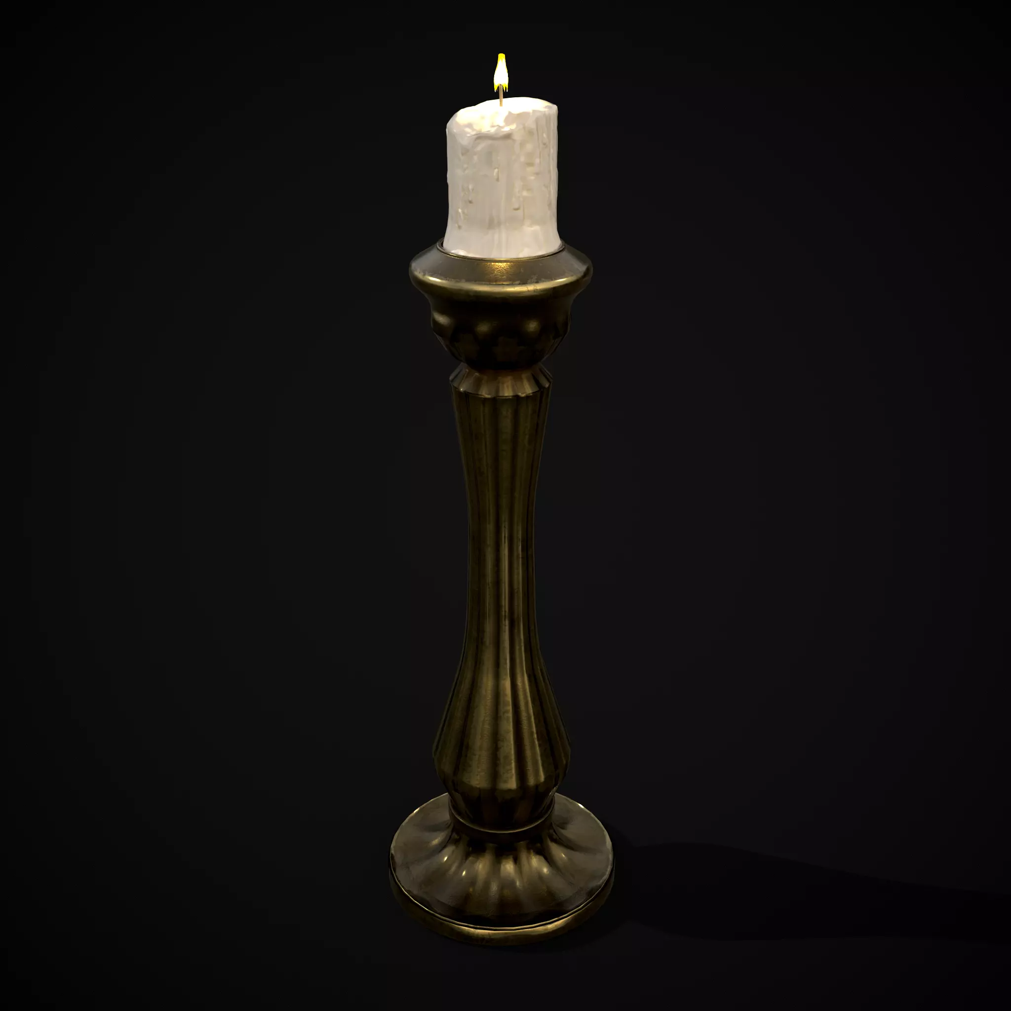 Tall Brass Chamberstick Low-poly 3D model_0