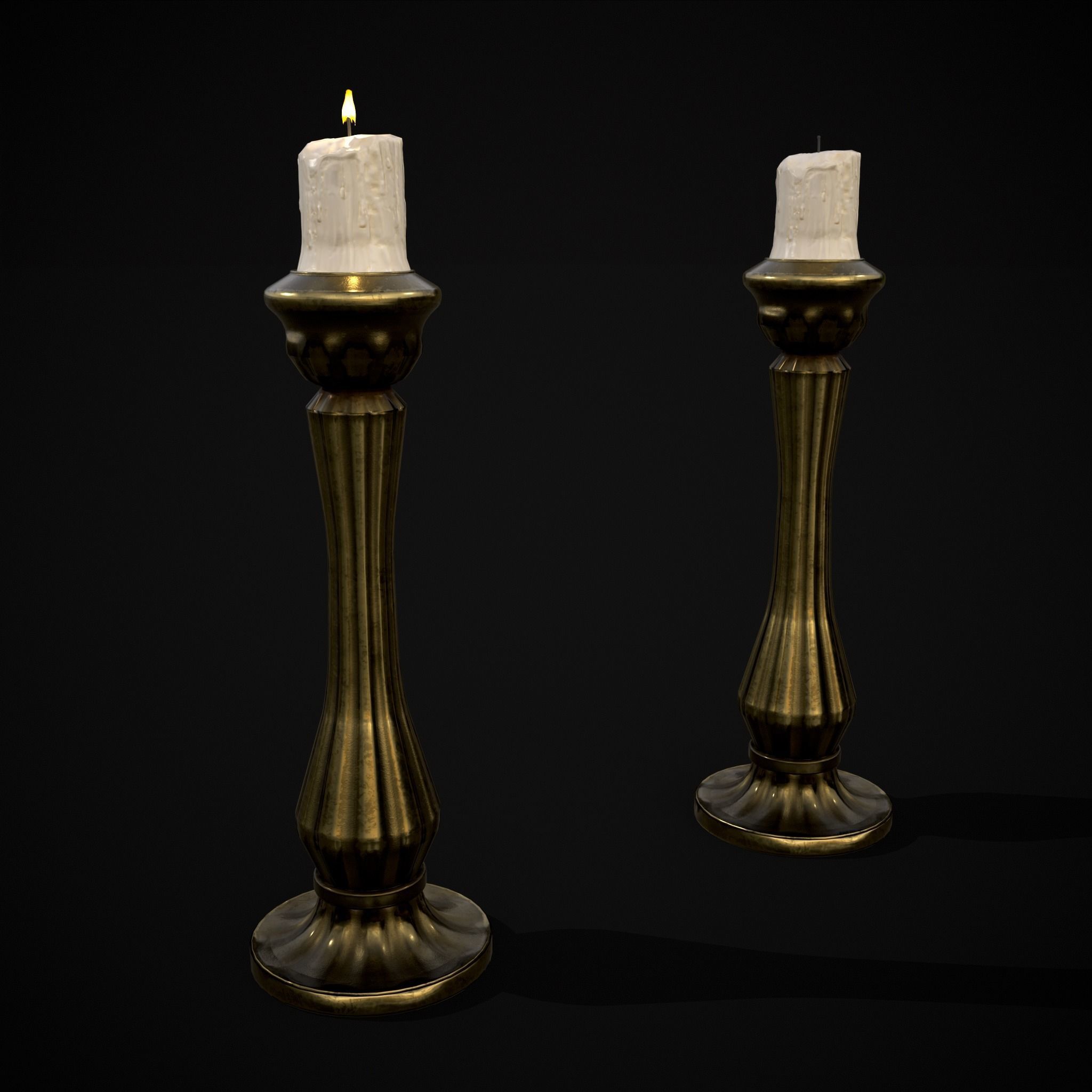 Tall Brass Chamberstick Low-poly 3D model_27