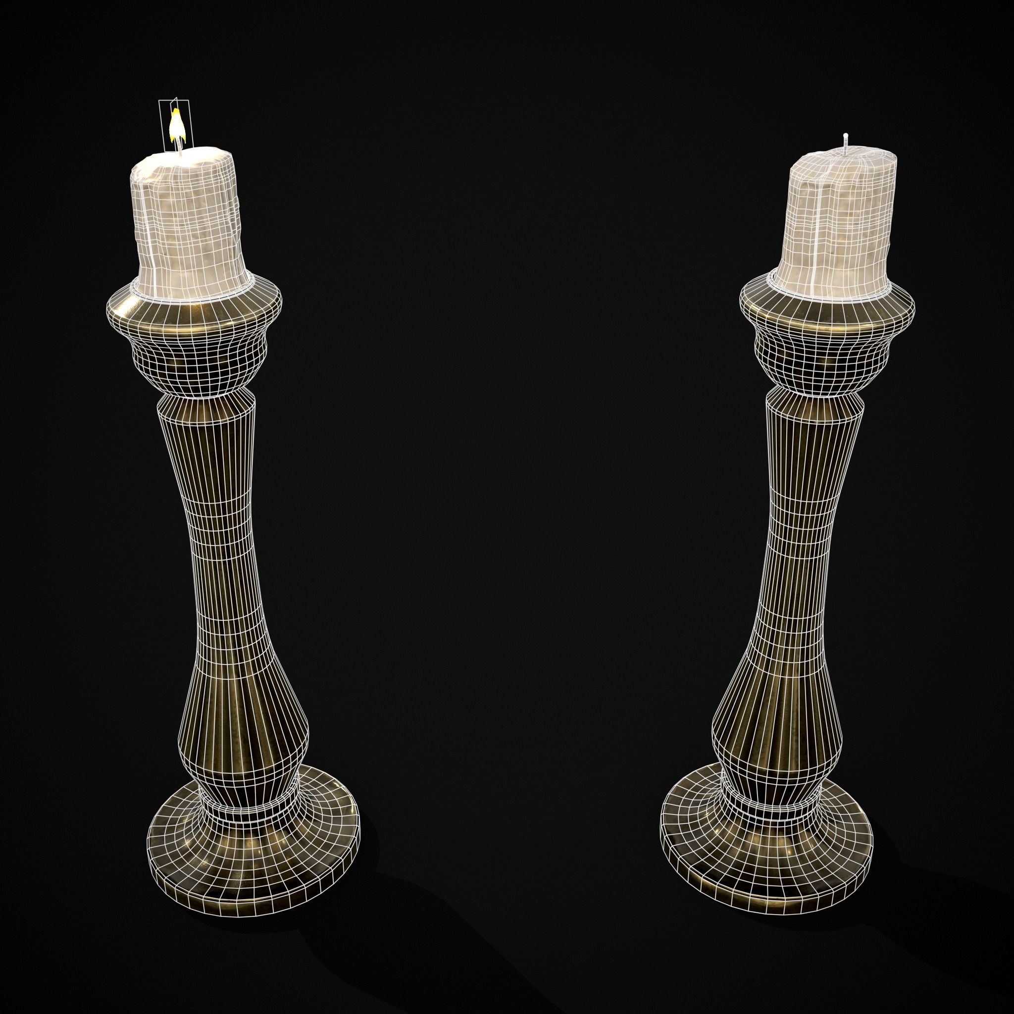 Tall Brass Chamberstick Low-poly 3D model_10