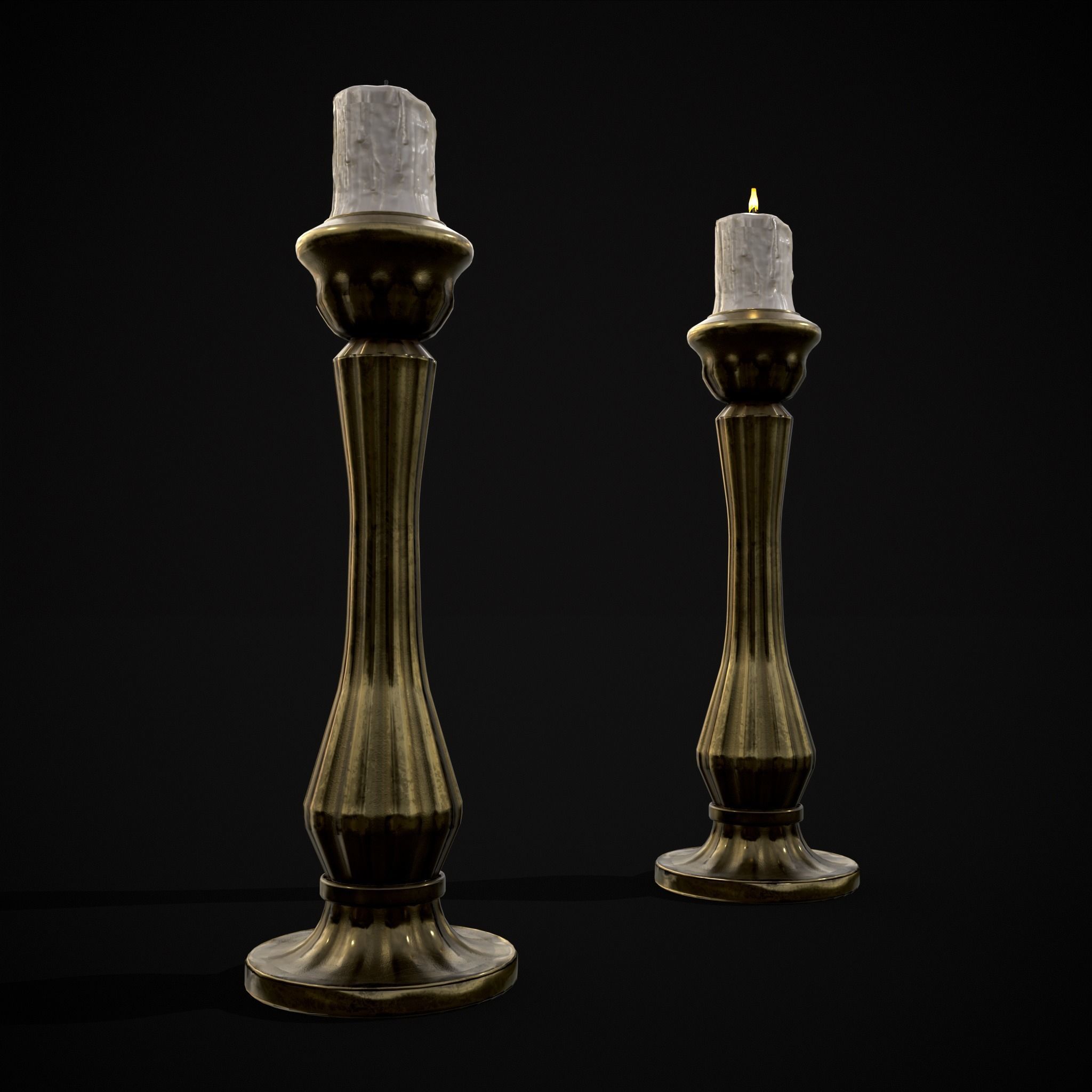 Tall Brass Chamberstick Low-poly 3D model_29