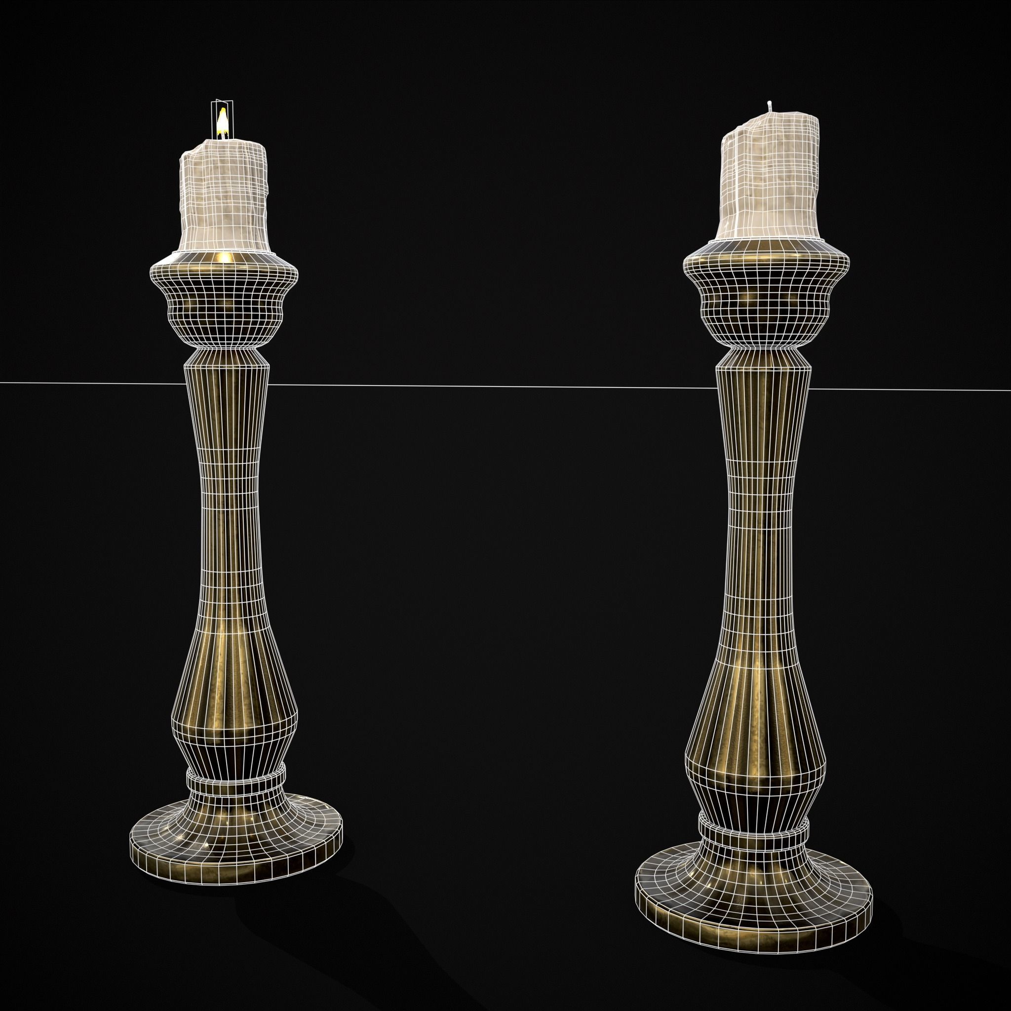 Tall Brass Chamberstick Low-poly 3D model_4