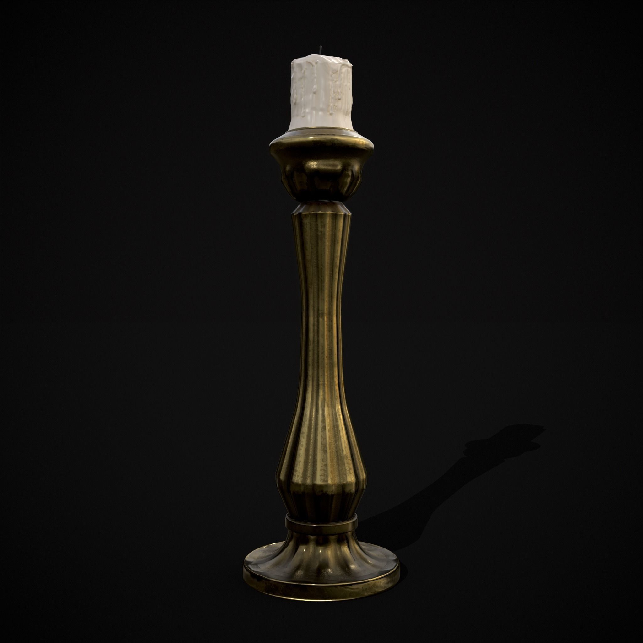 Tall Brass Chamberstick Low-poly 3D model_17