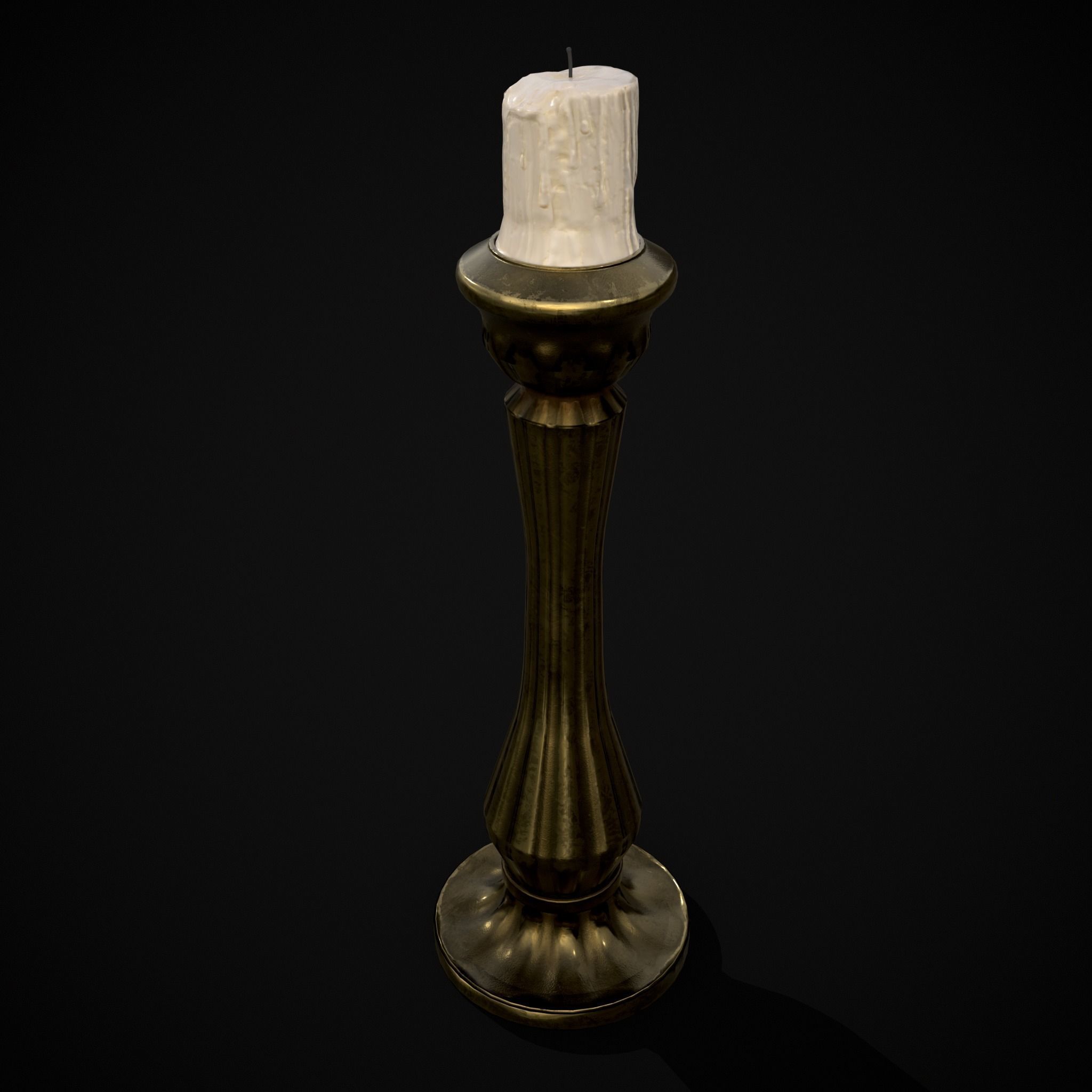 Tall Brass Chamberstick Low-poly 3D model_19