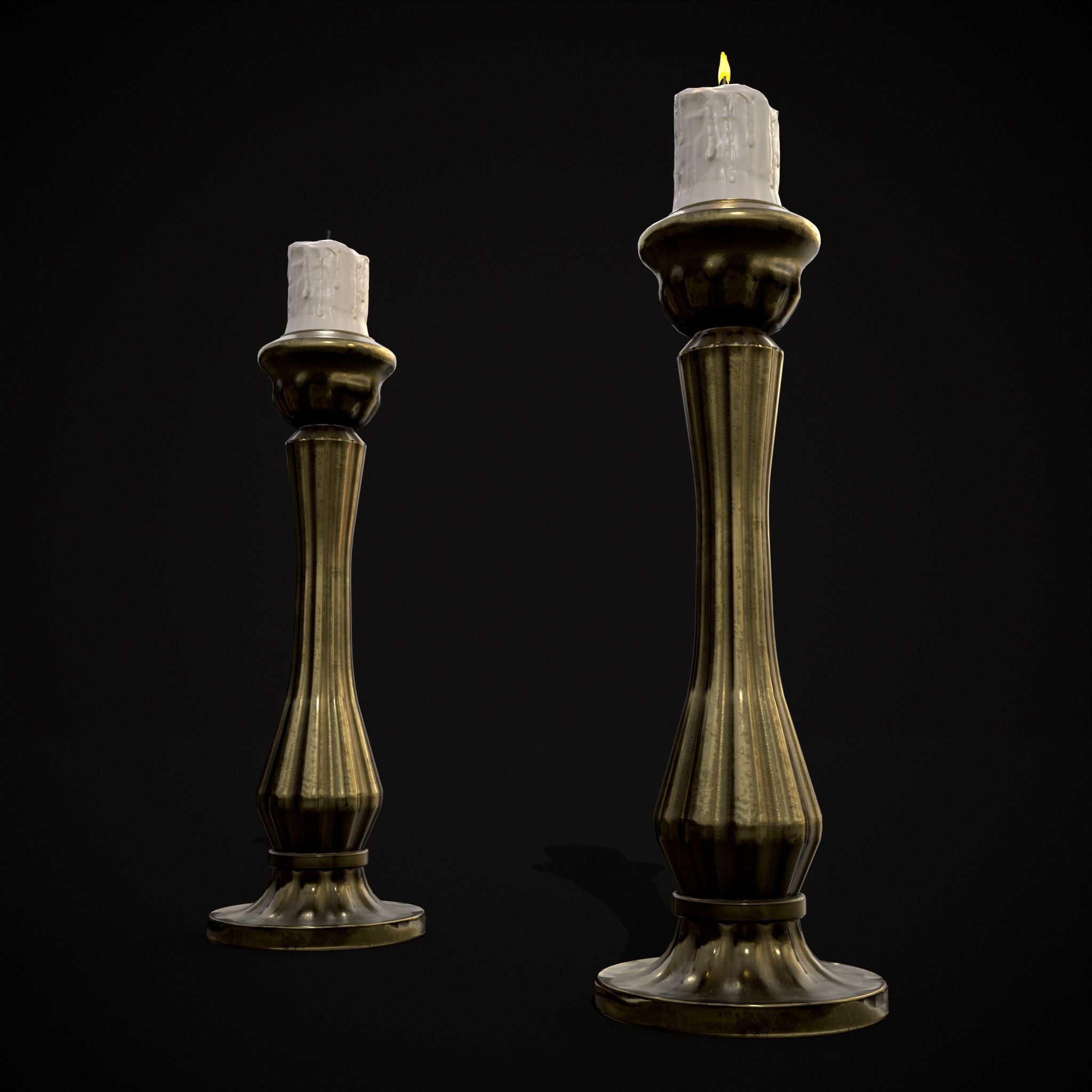 Tall Brass Chamberstick Low-poly 3D model_7