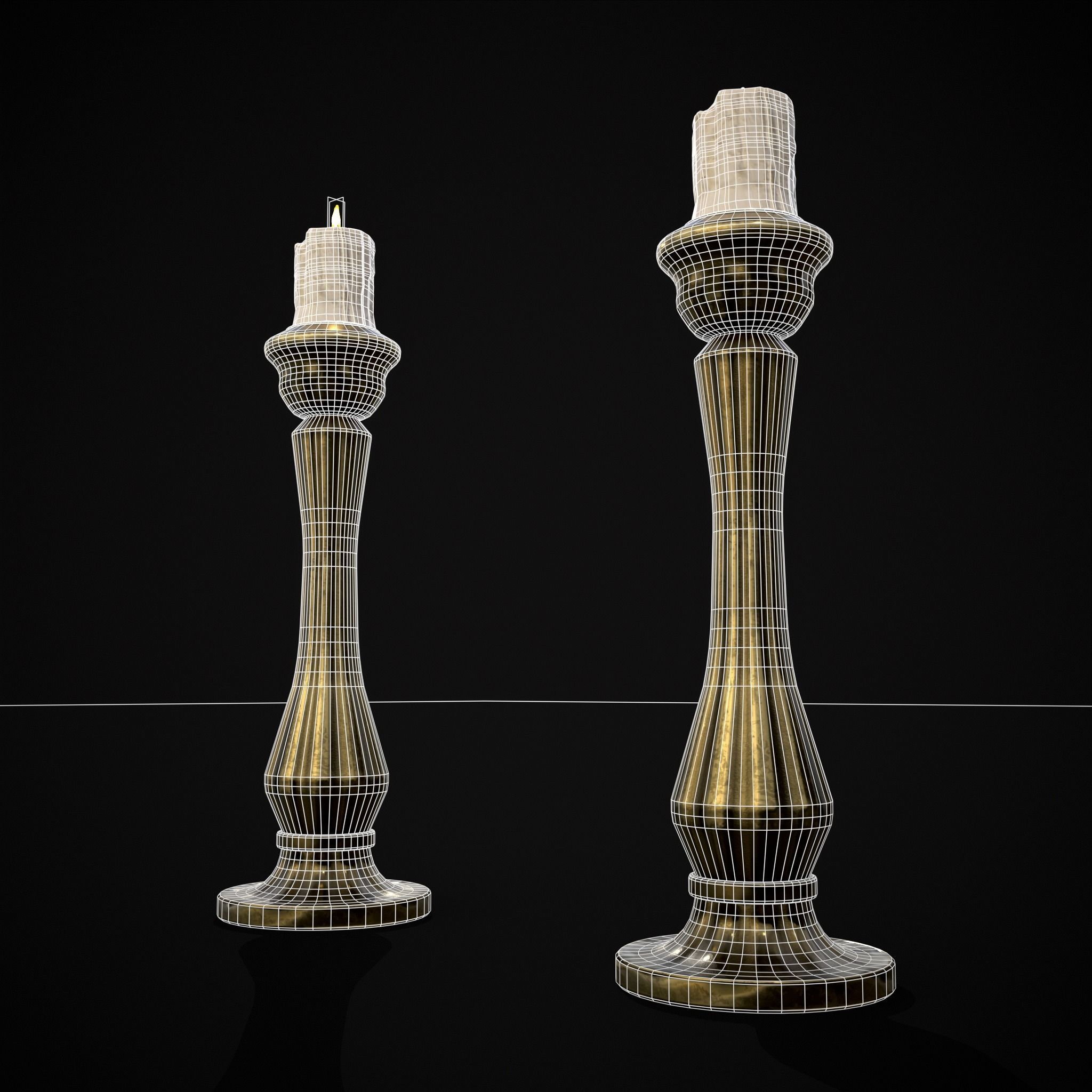 Tall Brass Chamberstick Low-poly 3D model_12