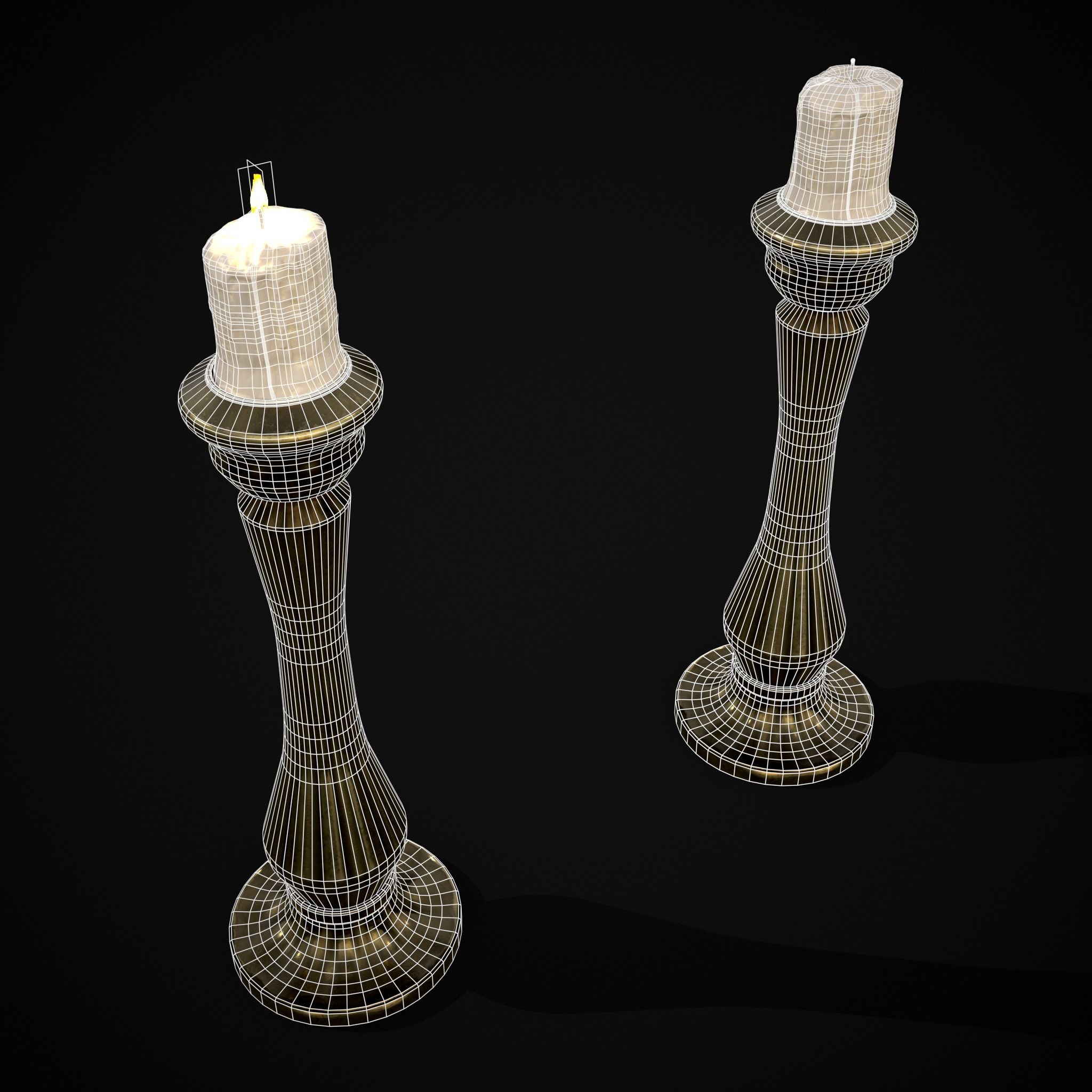 Tall Brass Chamberstick Low-poly 3D model_14