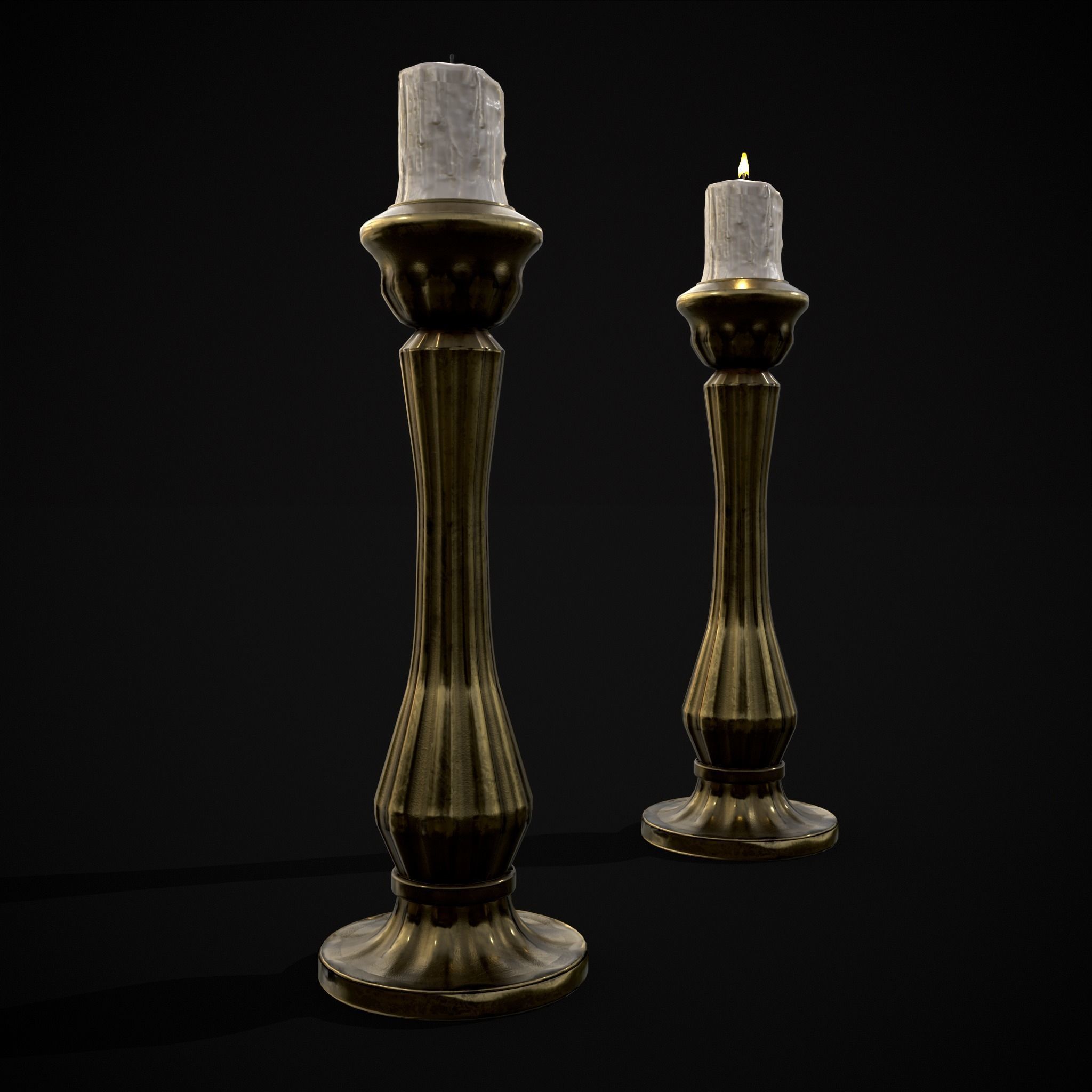 Tall Brass Chamberstick Low-poly 3D model_15