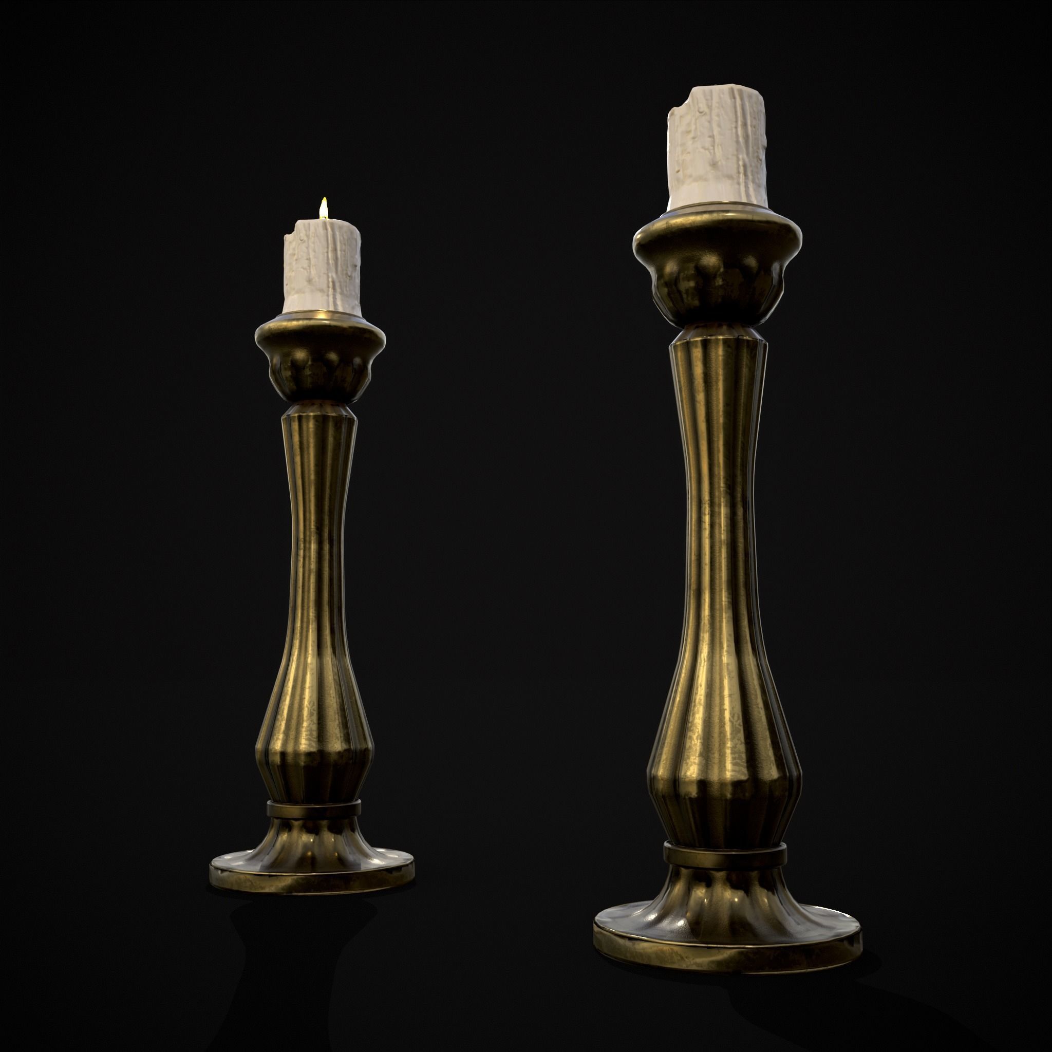 Tall Brass Chamberstick Low-poly 3D model_11