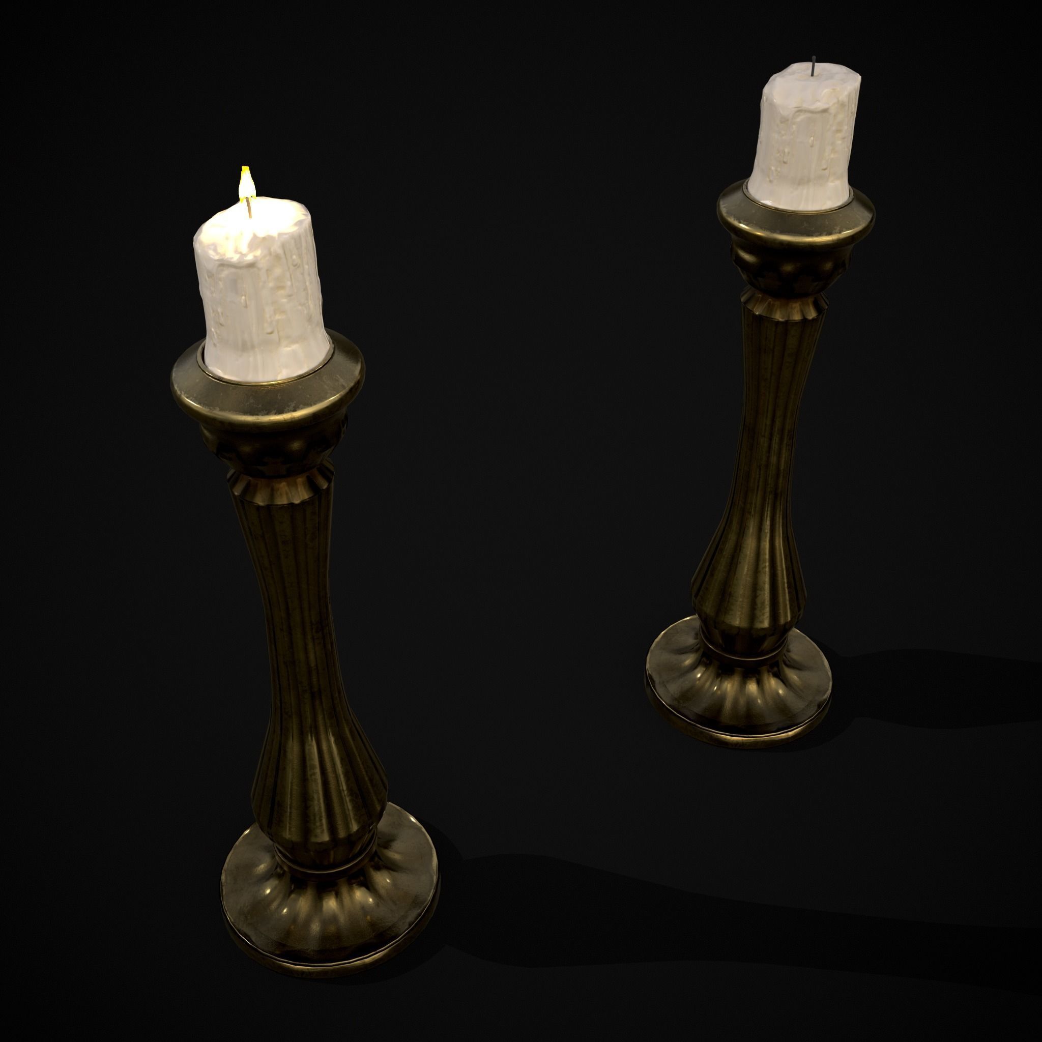 Tall Brass Chamberstick Low-poly 3D model_13
