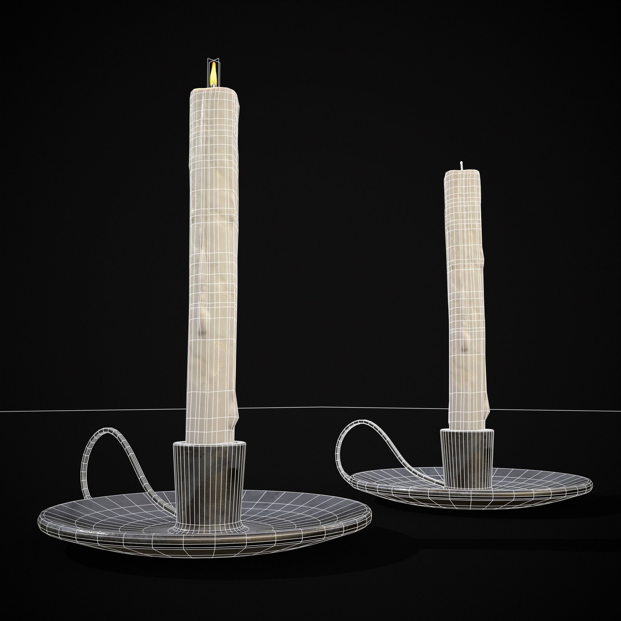 Tall Iron Chamberstick Low-poly 3D model_6