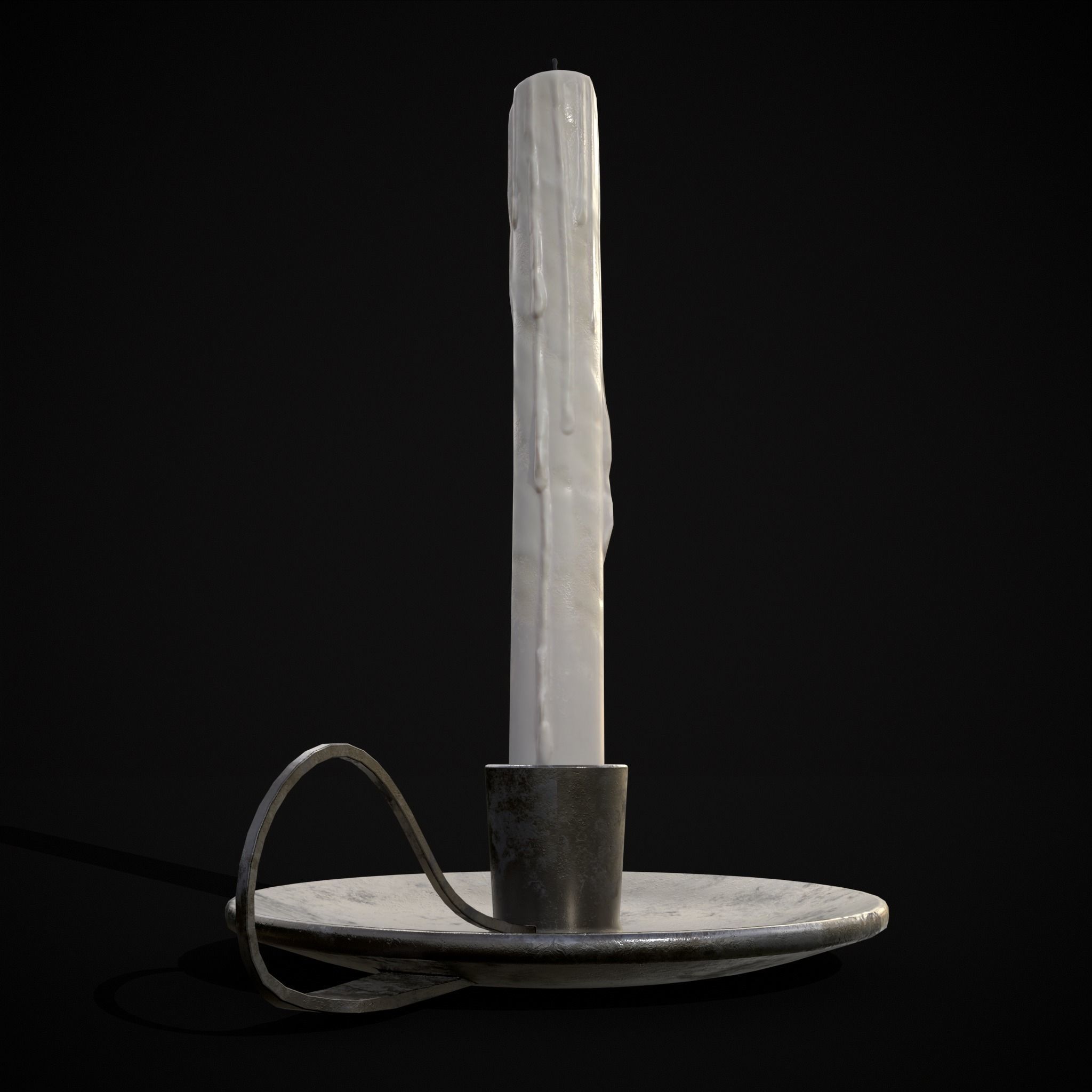 Tall Iron Chamberstick Low-poly 3D model_15