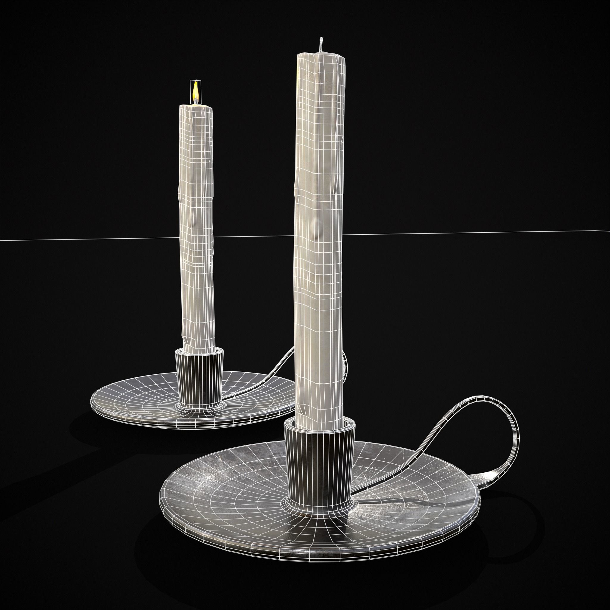 Tall Iron Chamberstick Low-poly 3D model_10