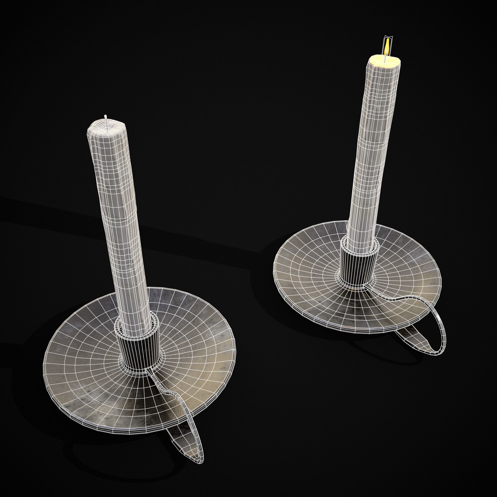 Tall Iron Chamberstick Low-poly 3D model_8