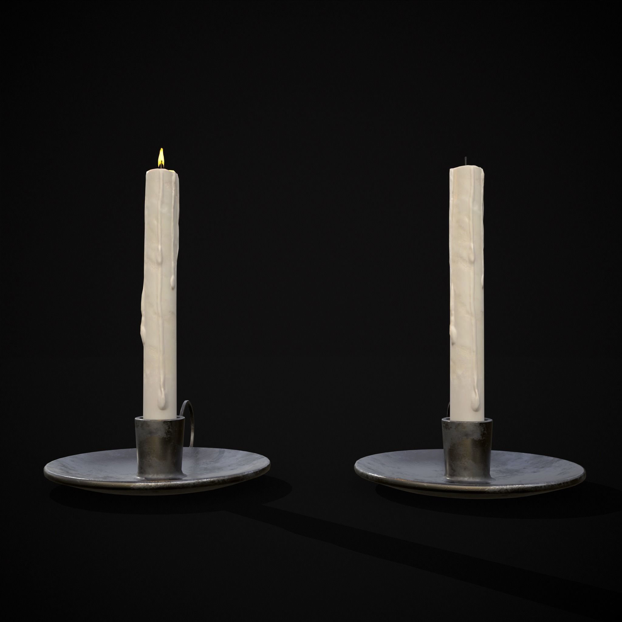 Tall Iron Chamberstick Low-poly 3D model_11