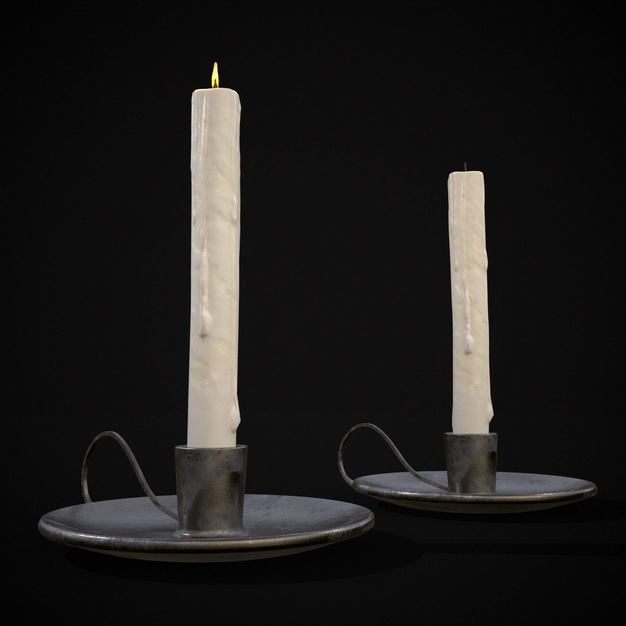 Tall Iron Chamberstick Low-poly 3D model_5