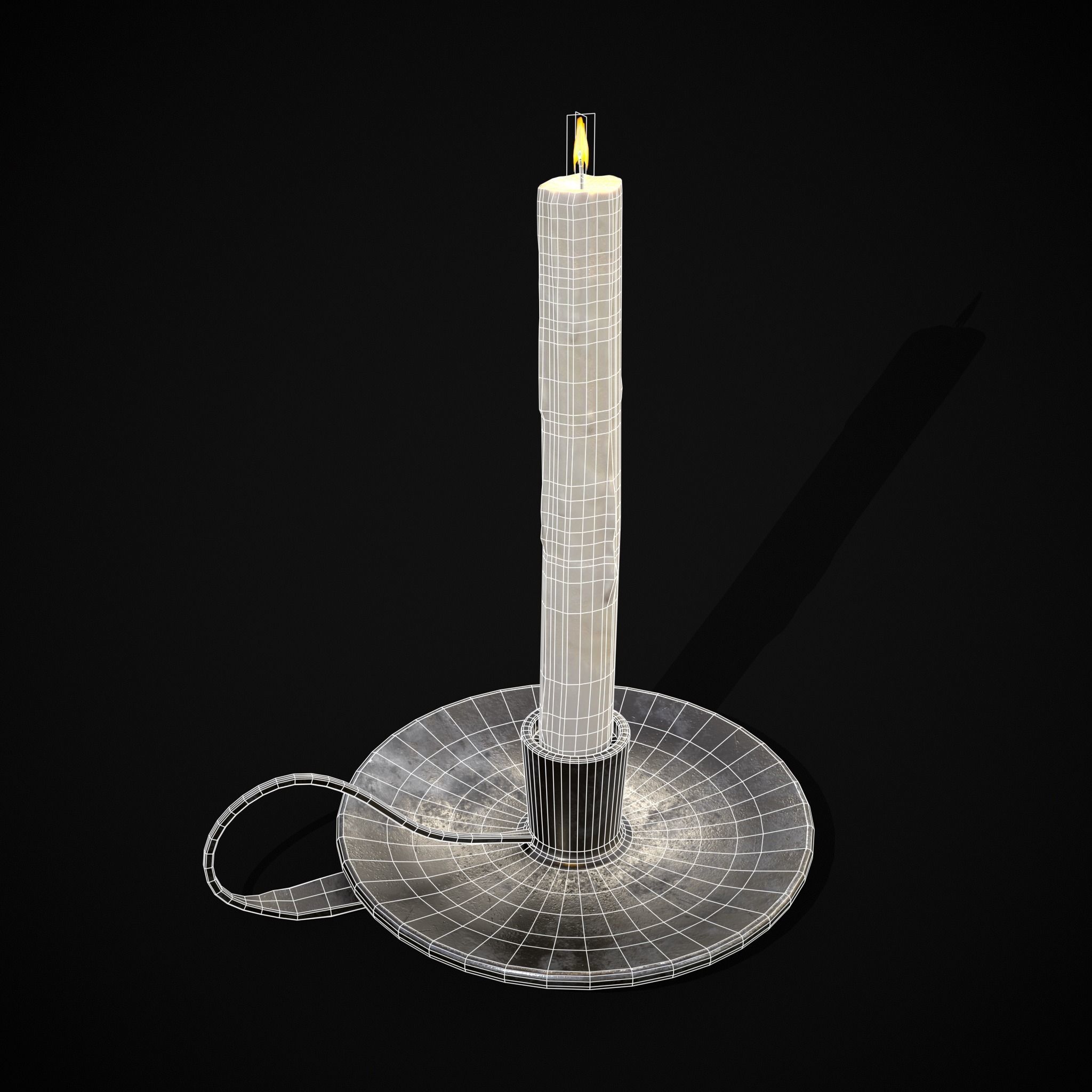 Tall Iron Chamberstick Low-poly 3D model_2