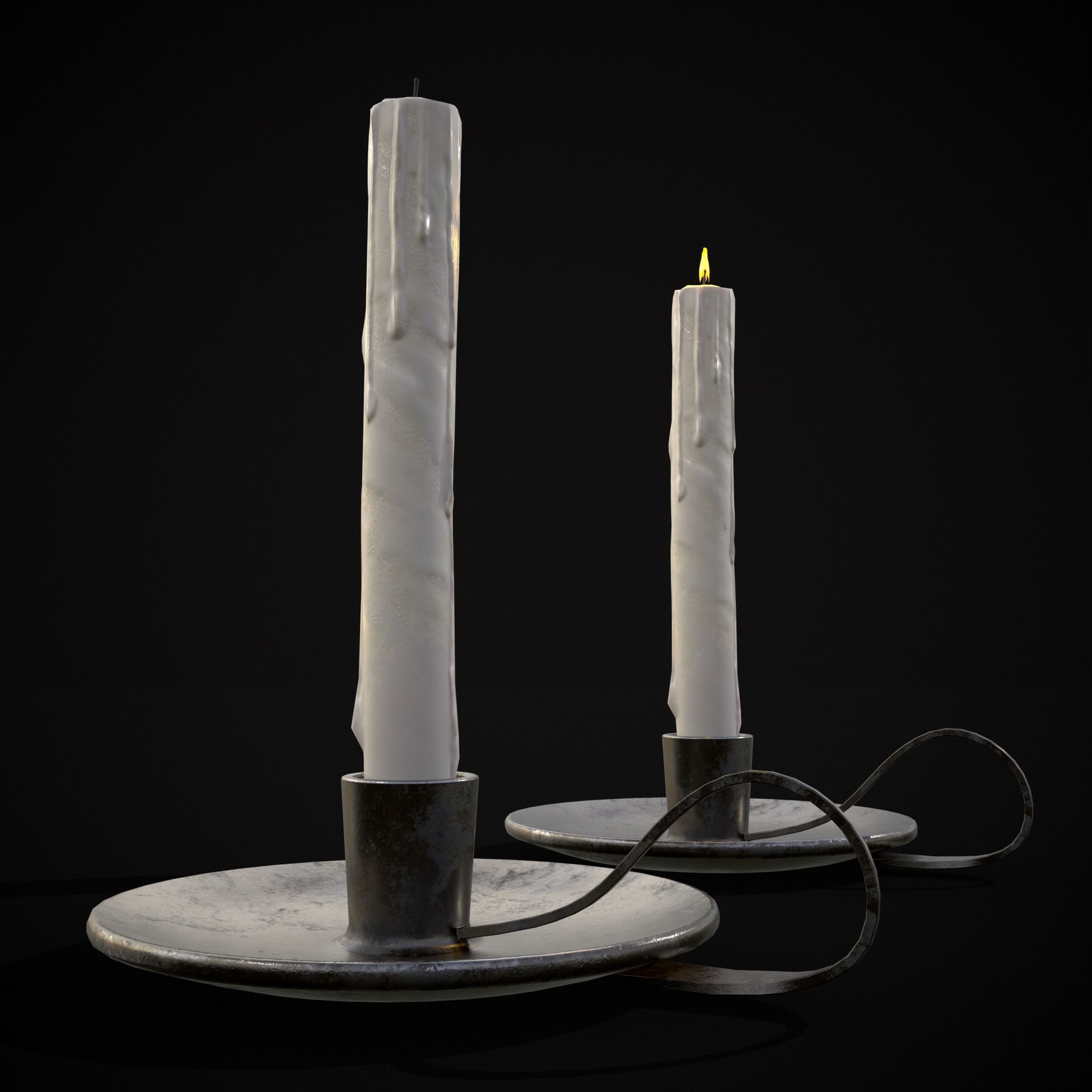 Tall Iron Chamberstick Low-poly 3D model_27