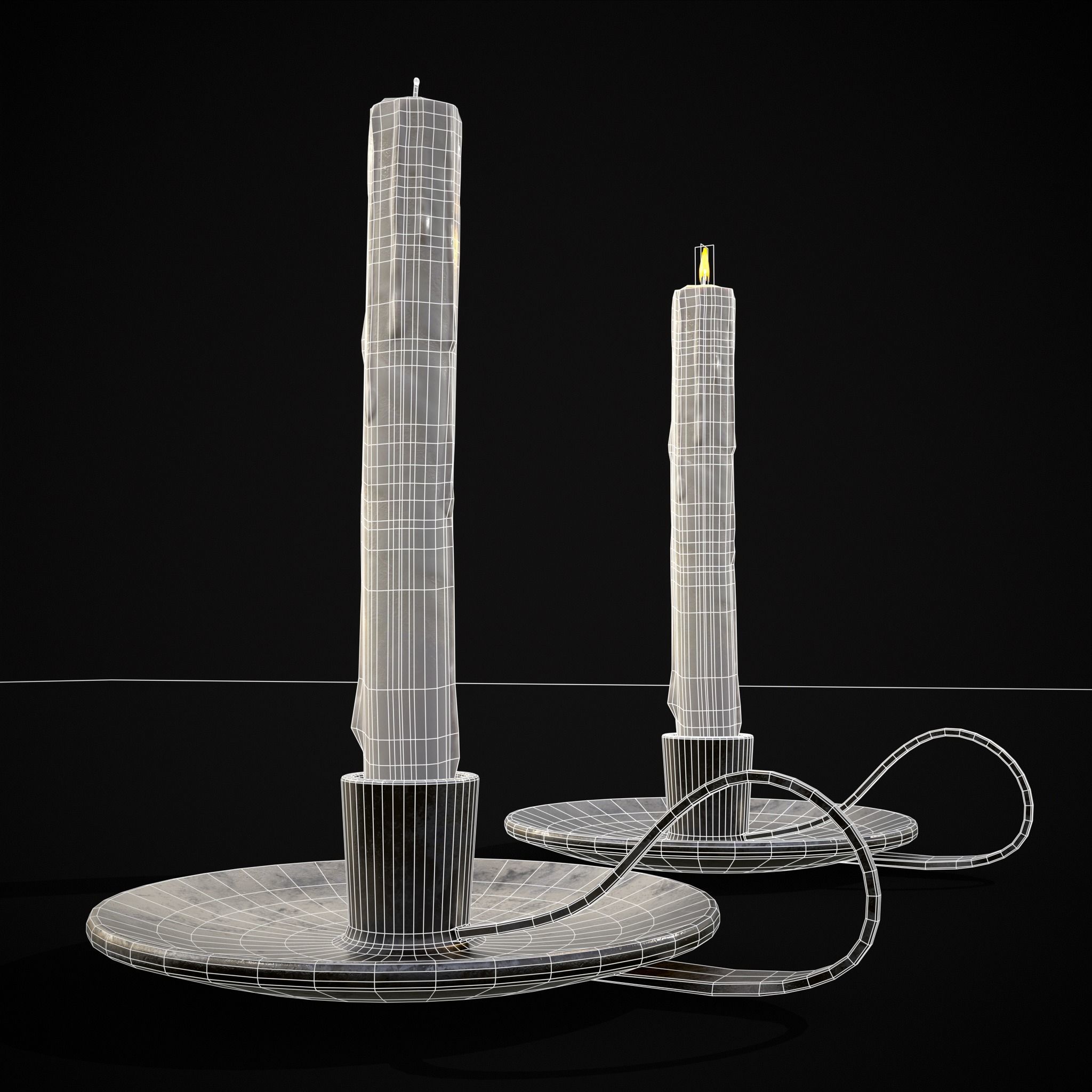 Tall Iron Chamberstick Low-poly 3D model_28