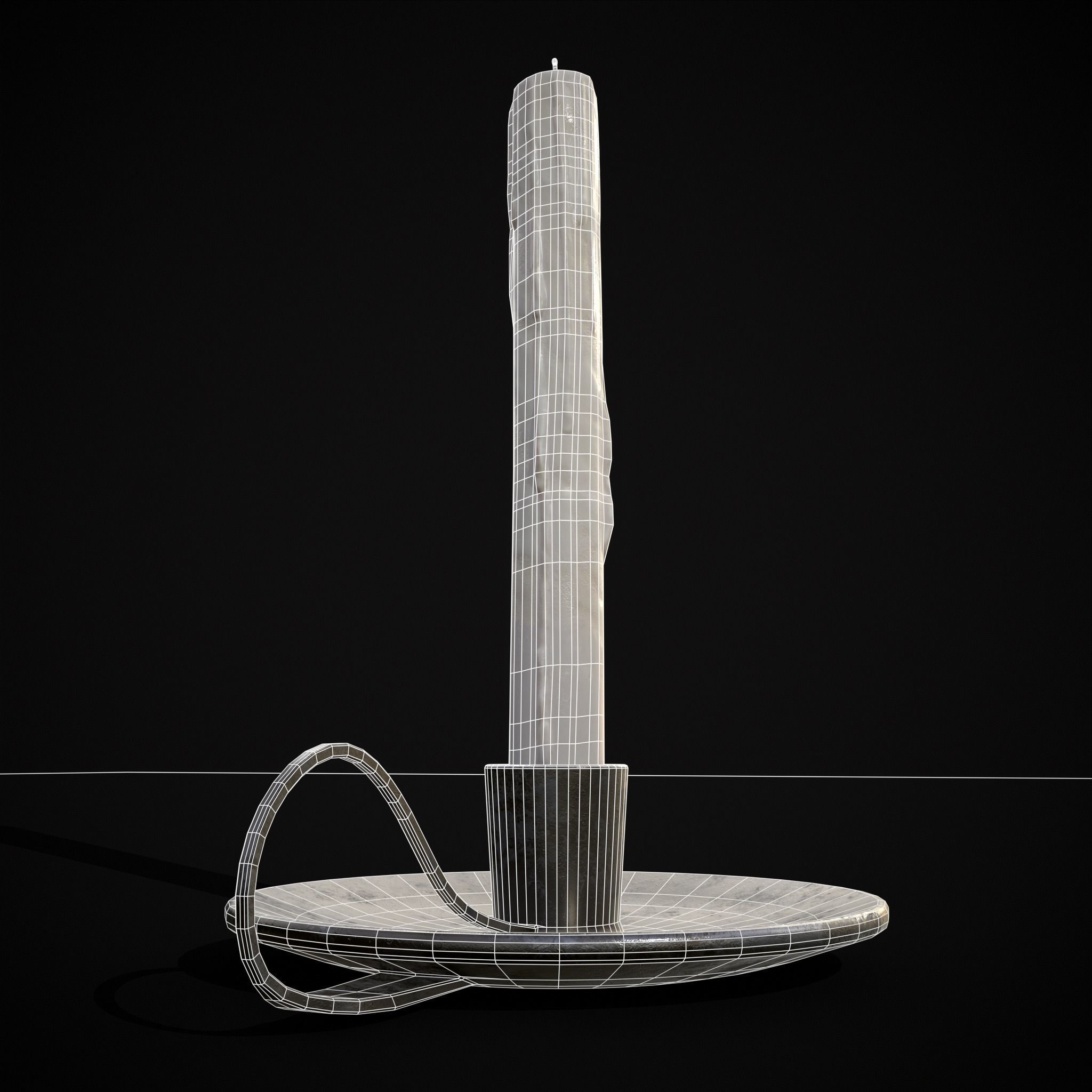 Tall Iron Chamberstick Low-poly 3D model_16